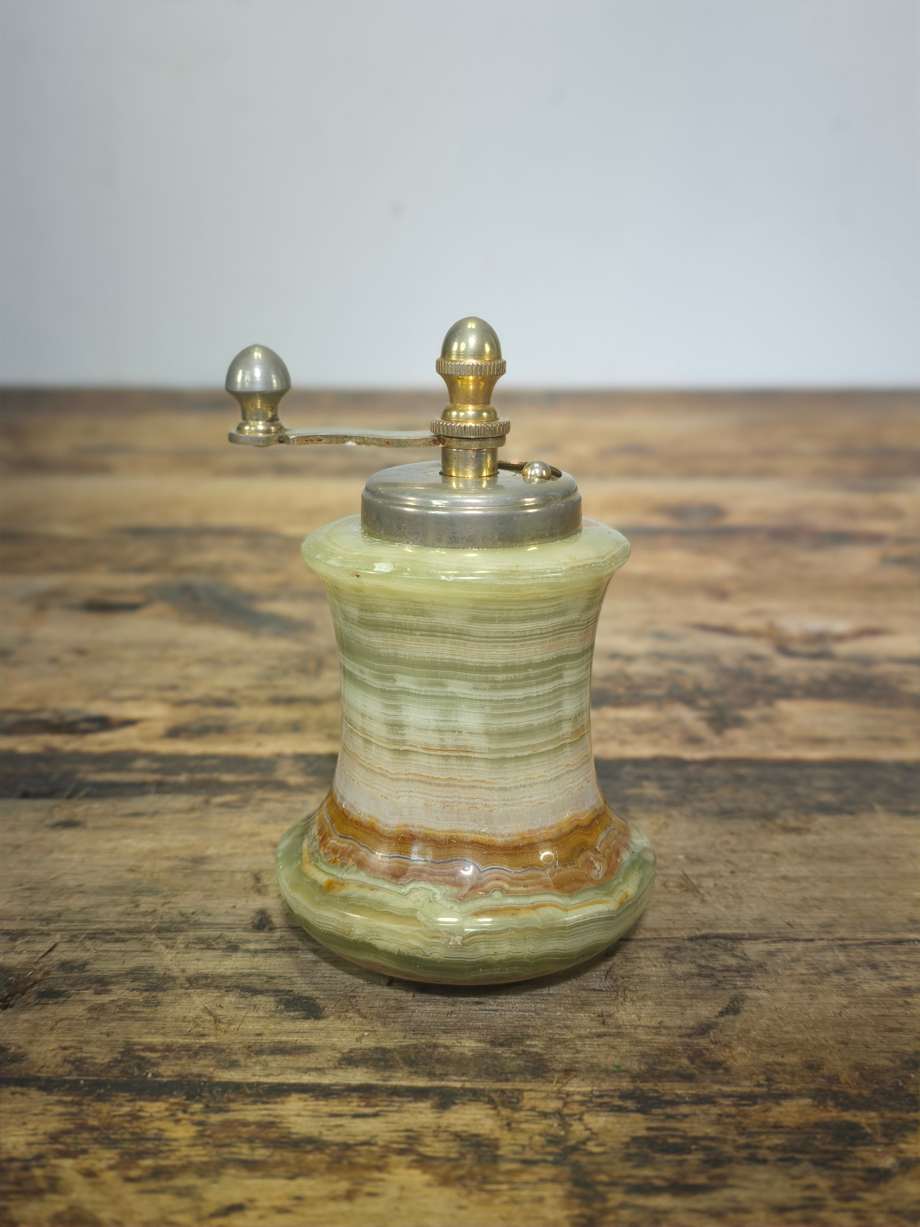 Vintage Italian Onyx & Brass Pepper Mill - Guaranteed Steel Italy - Mid-Century