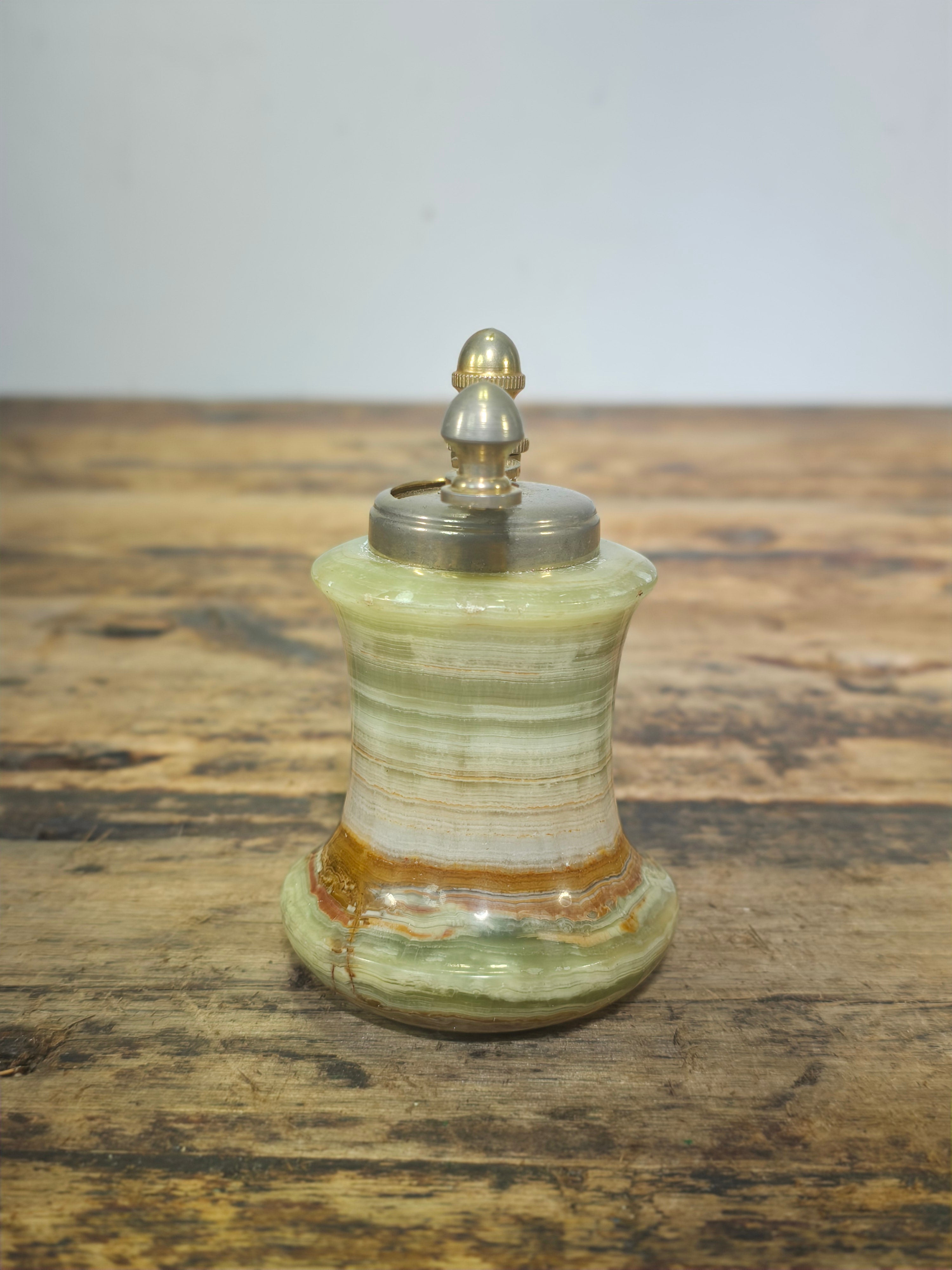 Vintage Italian Onyx & Brass Pepper Mill - Guaranteed Steel Italy - Mid-Century