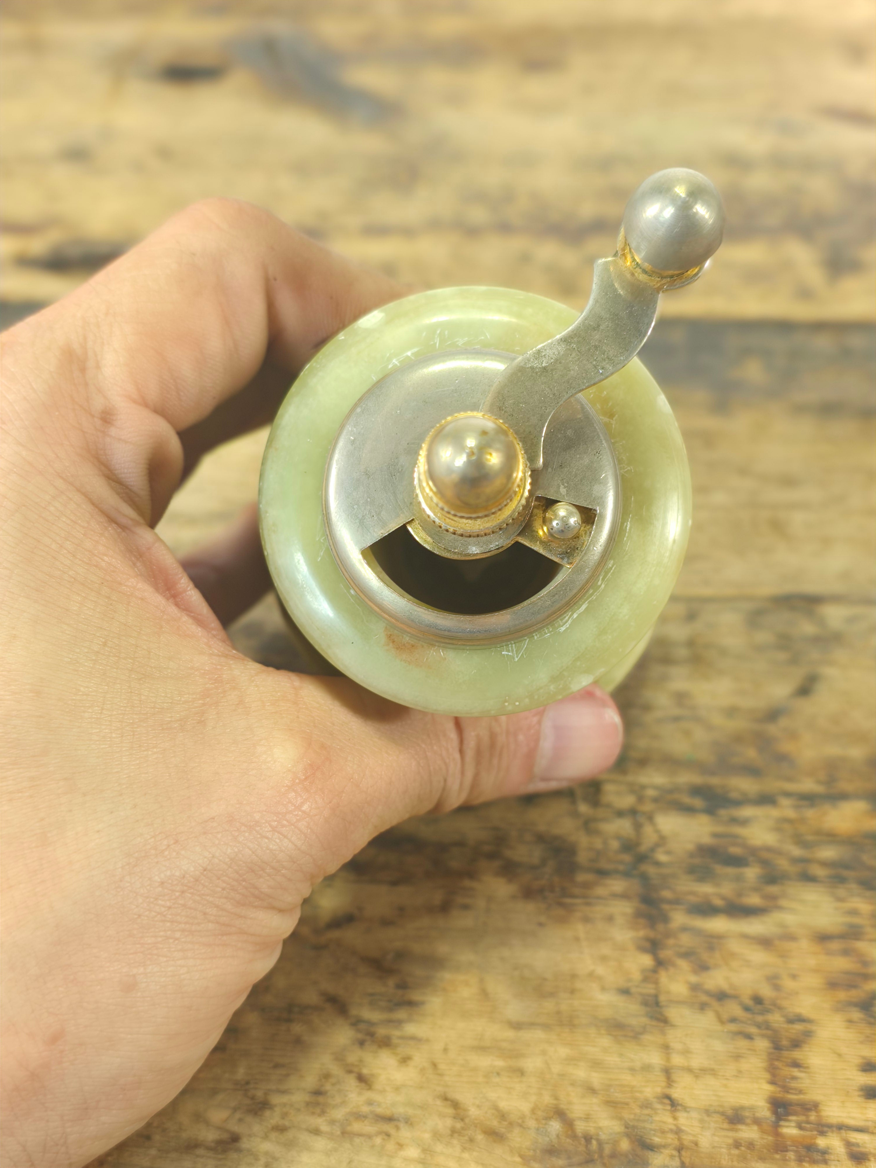 Vintage Italian Onyx & Brass Pepper Mill - Guaranteed Steel Italy - Mid-Century