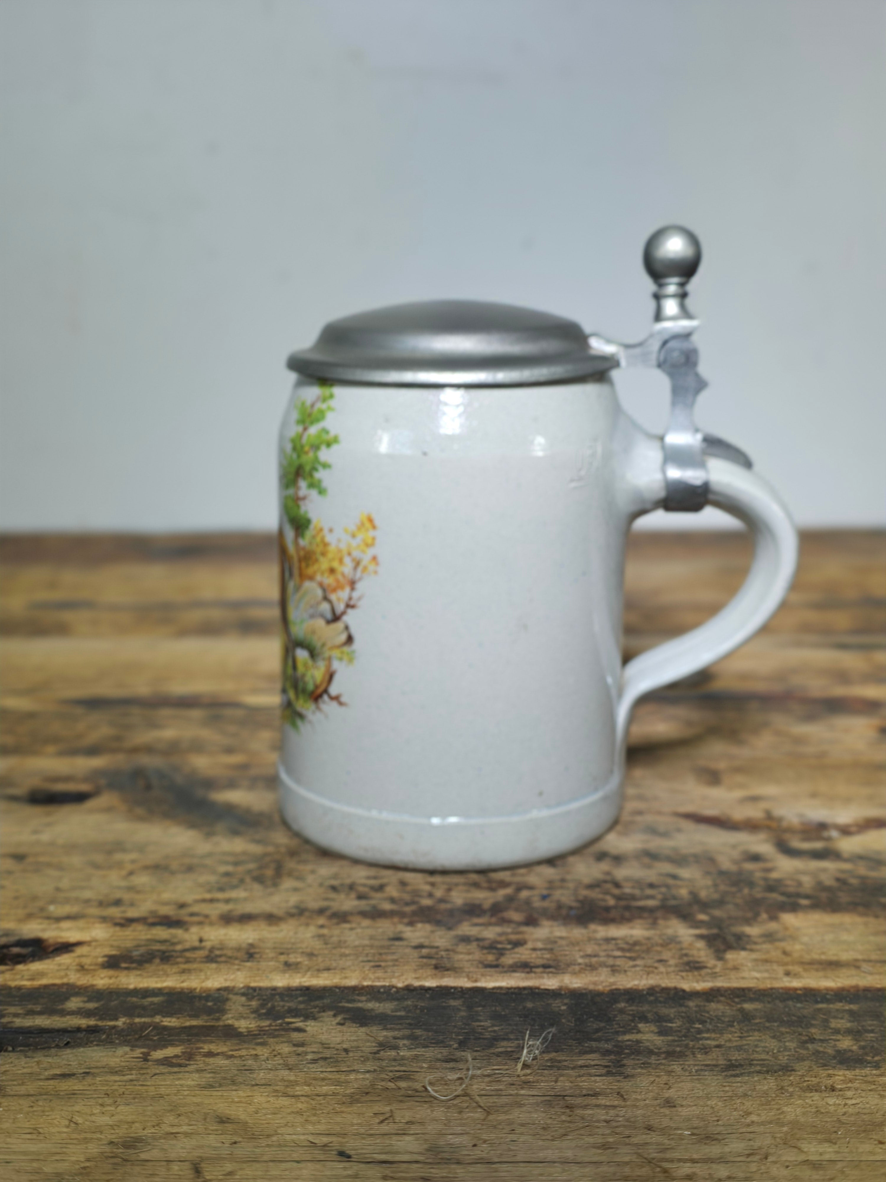 Vintage German Beer Stein - Classic Elk Wildlife Scene - Signed Rein Zinn Pewter
