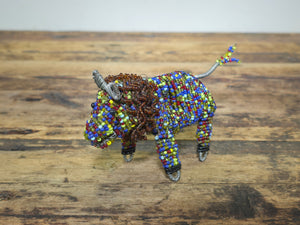 Vintage South African Hand-Beaded Wire Art Figurine - Lion with Mane - Folk Art