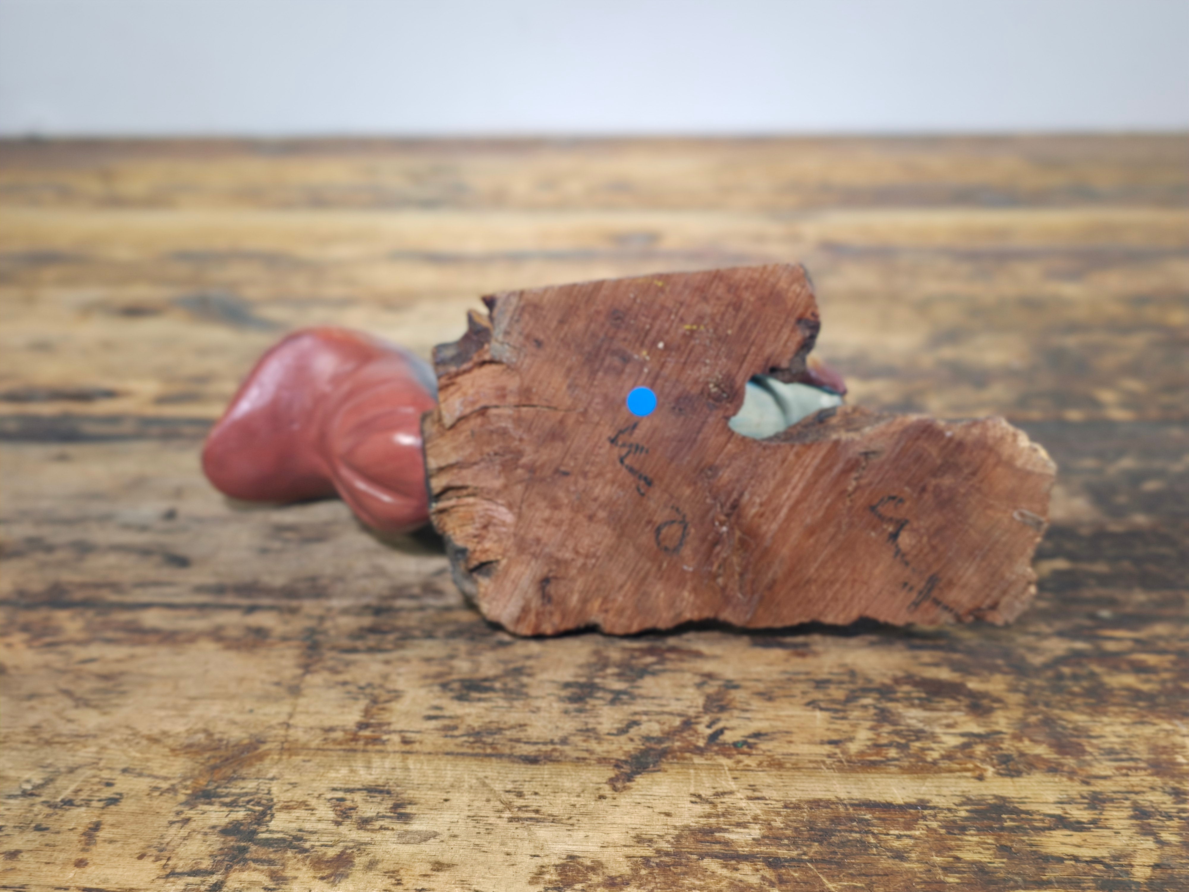 Vintage Hand-Carved Wood Squirrel Figurine on Natural Bark Base