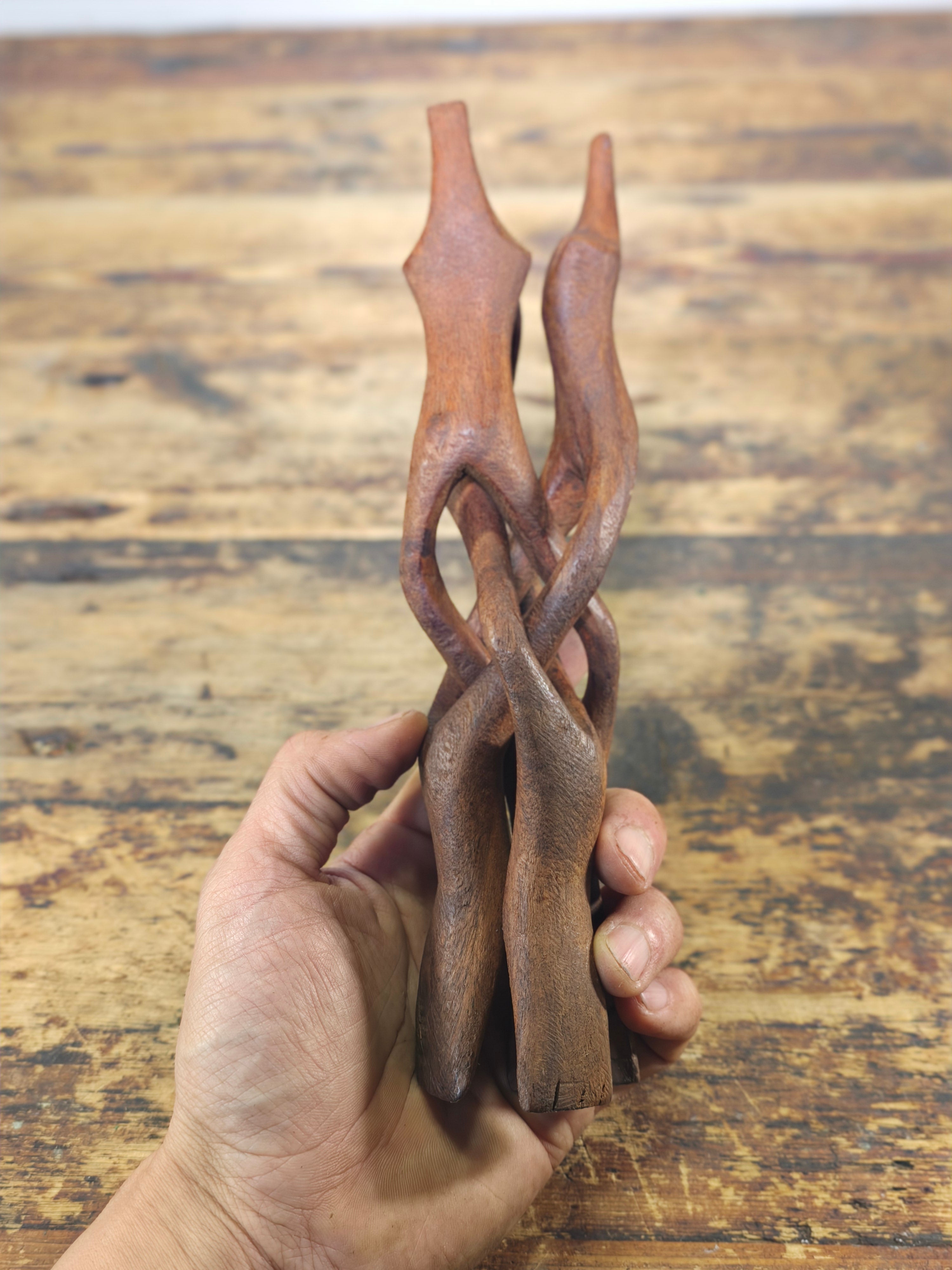 Vintage Hand-Carved Wooden Cobra Tripod Stand - Interlocking Folding Design