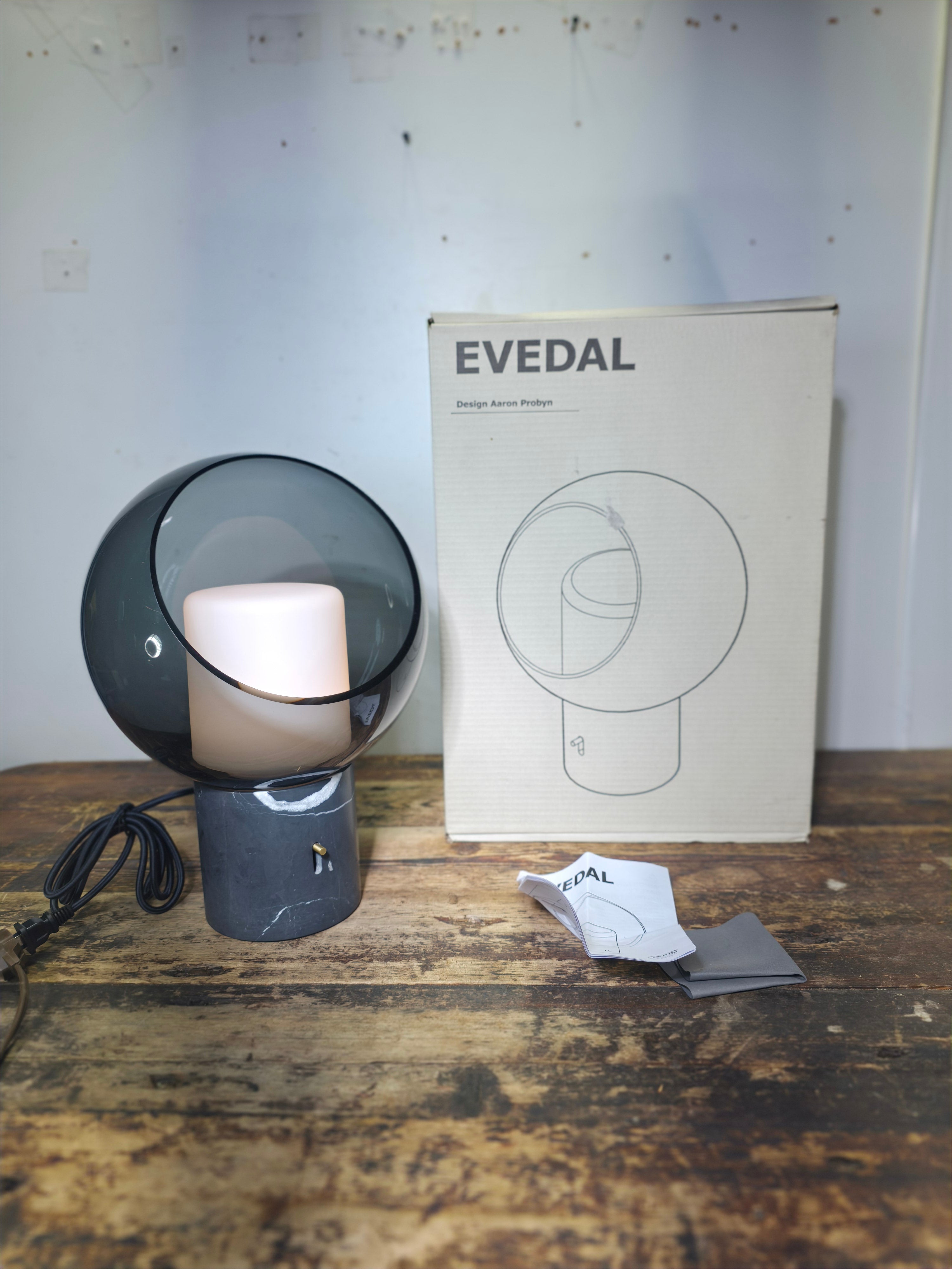 IKEA EVEDAL Table Lamp - Genuine Marble Base & Gray Blown Glass by Aaron Probyn