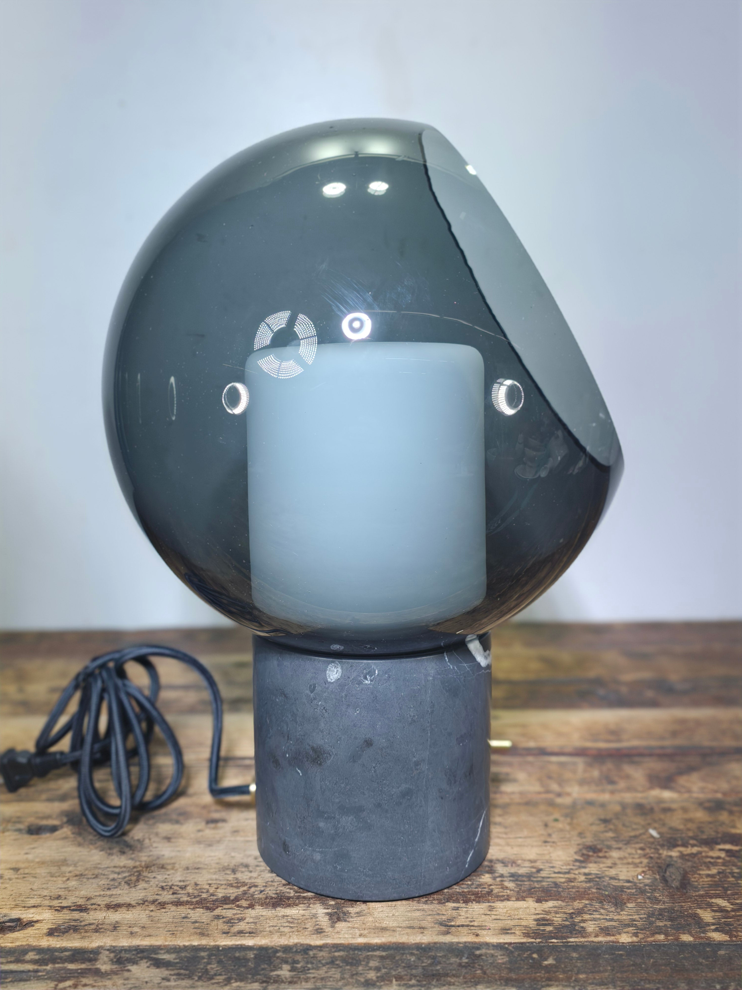 IKEA EVEDAL Table Lamp - Genuine Marble Base & Gray Blown Glass by Aaron Probyn