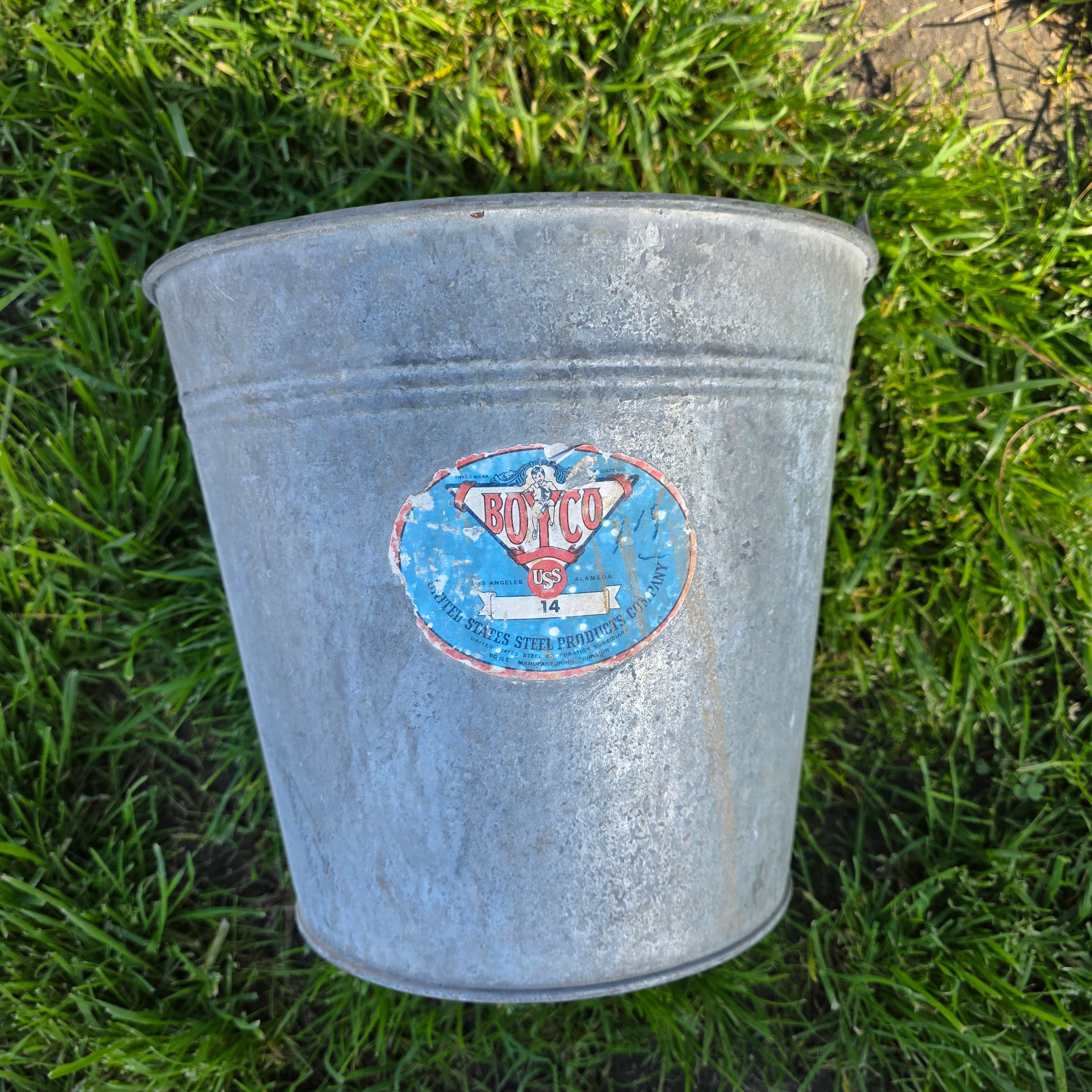 Vintage BOYCO Galvanized Metal Utility Bucket - 3 Gallon - USS 14