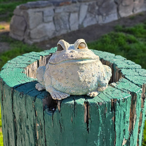 Vintage Cast Resin Toad Garden Statue - Weathered Verdigris Patina