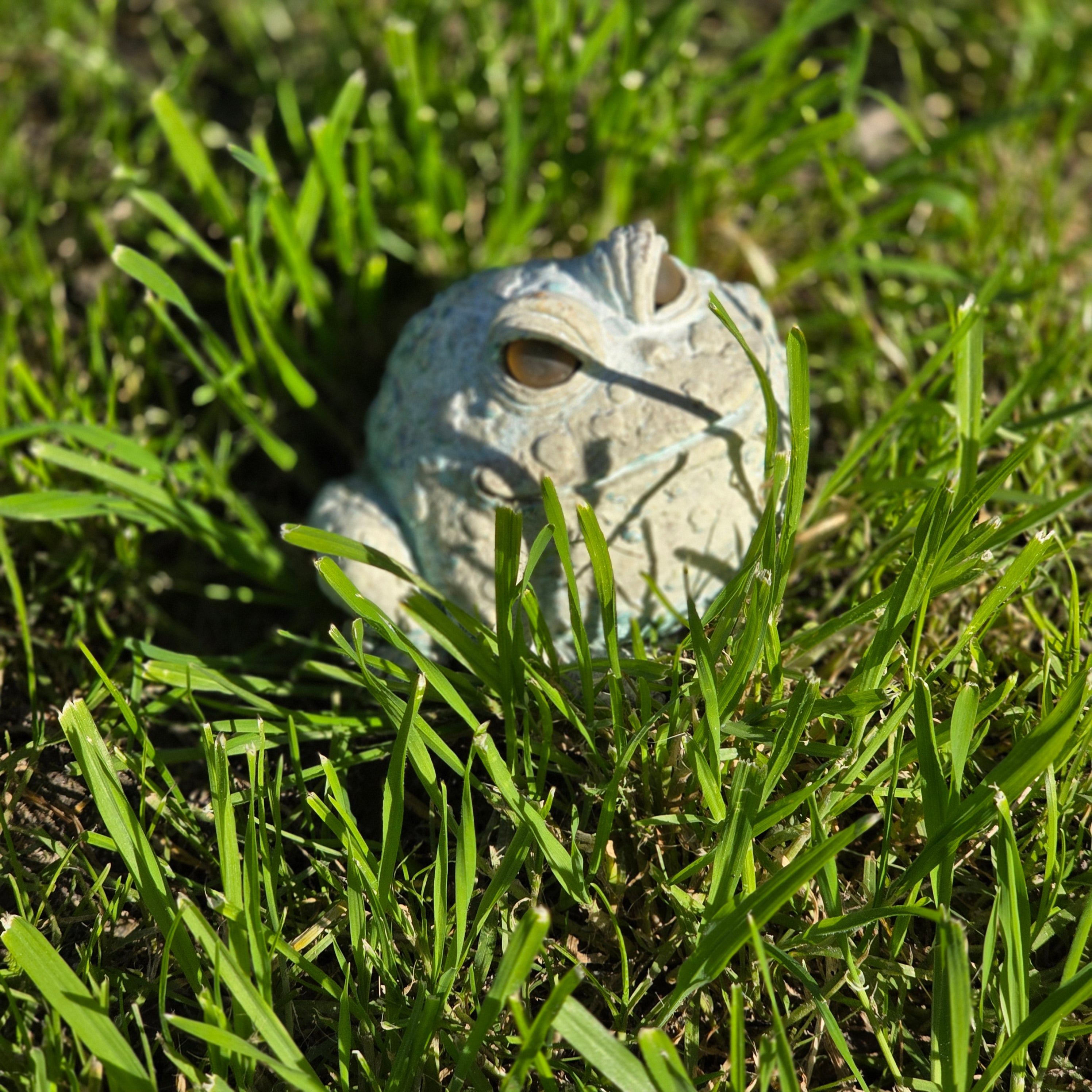 Vintage Cast Resin Toad Garden Statue - Weathered Verdigris Patina
