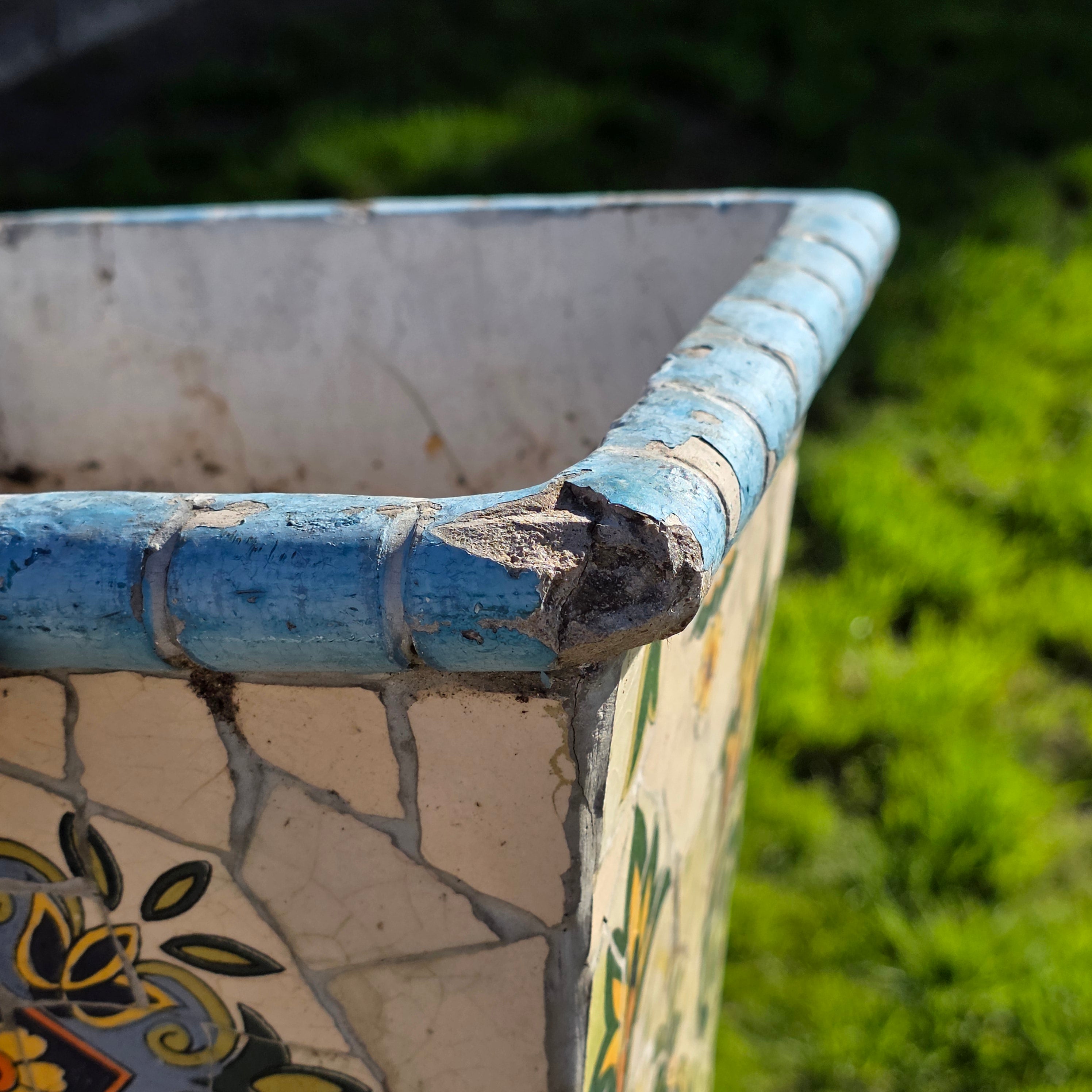 Vintage Mediterranean-Style Mosaic Tile Planter - Square Tapered Pot (As-Is)