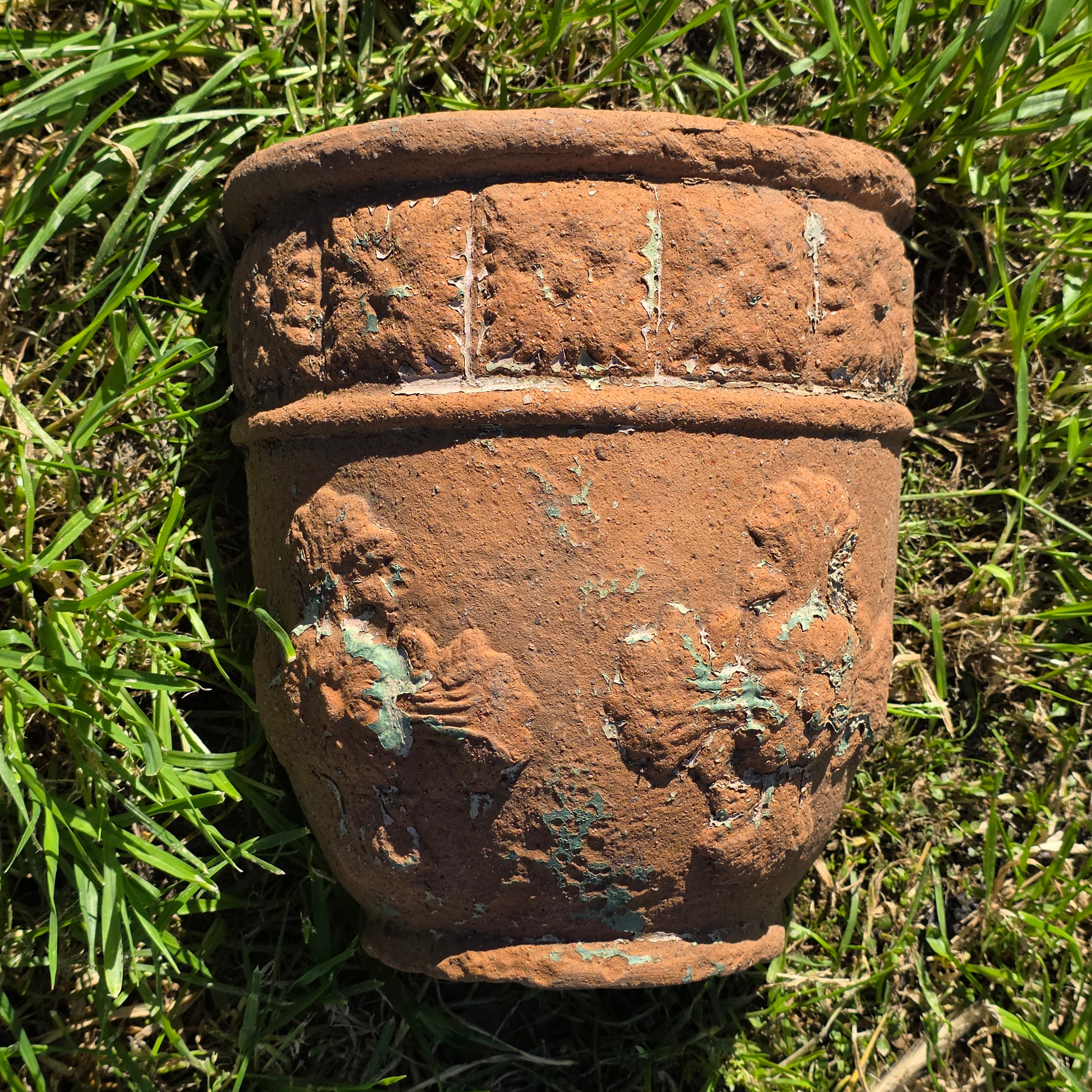 Vintage Half-Moon Wall Terracotta Planter - Relief Floral Motif