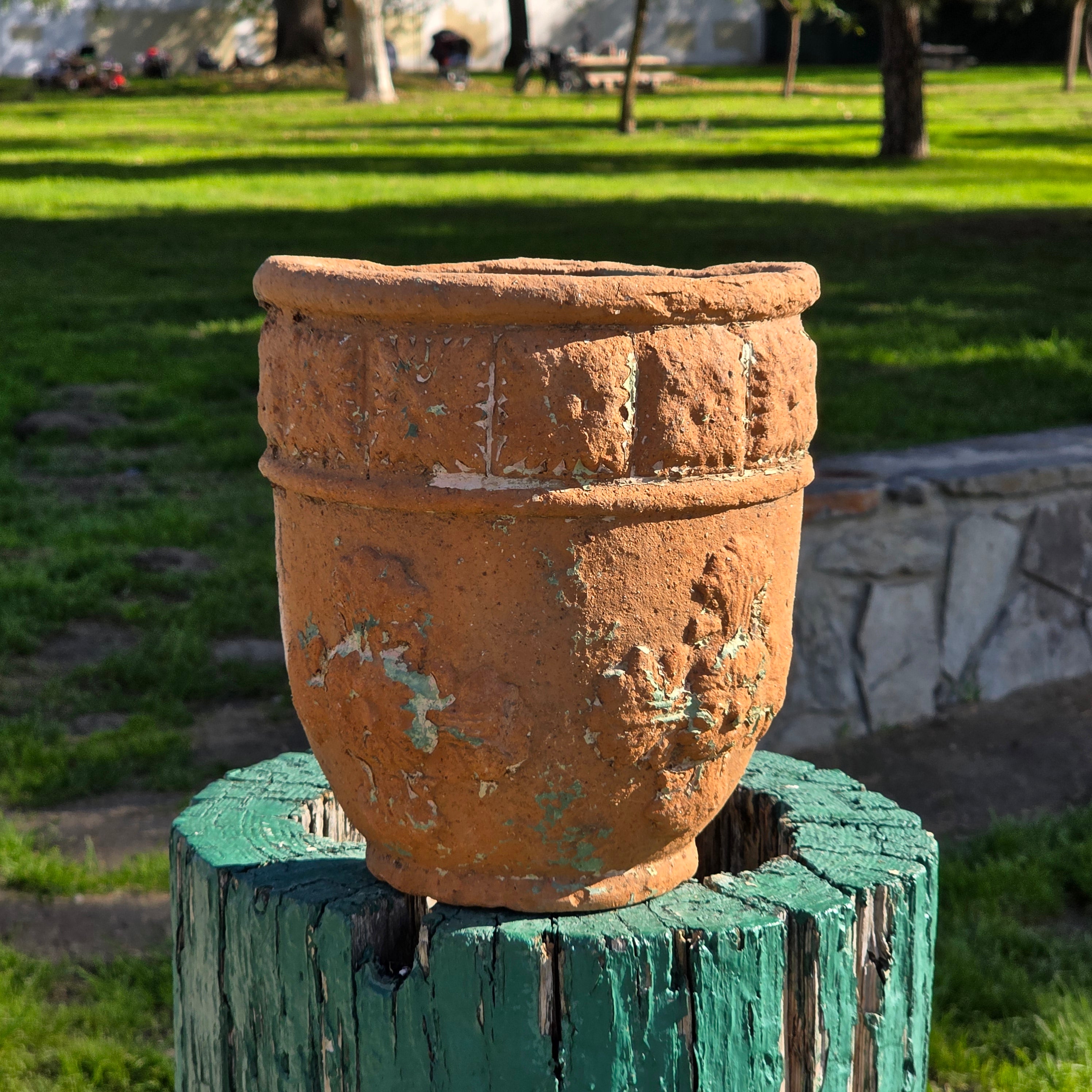 Vintage Half-Moon Wall Terracotta Planter - Relief Floral Motif