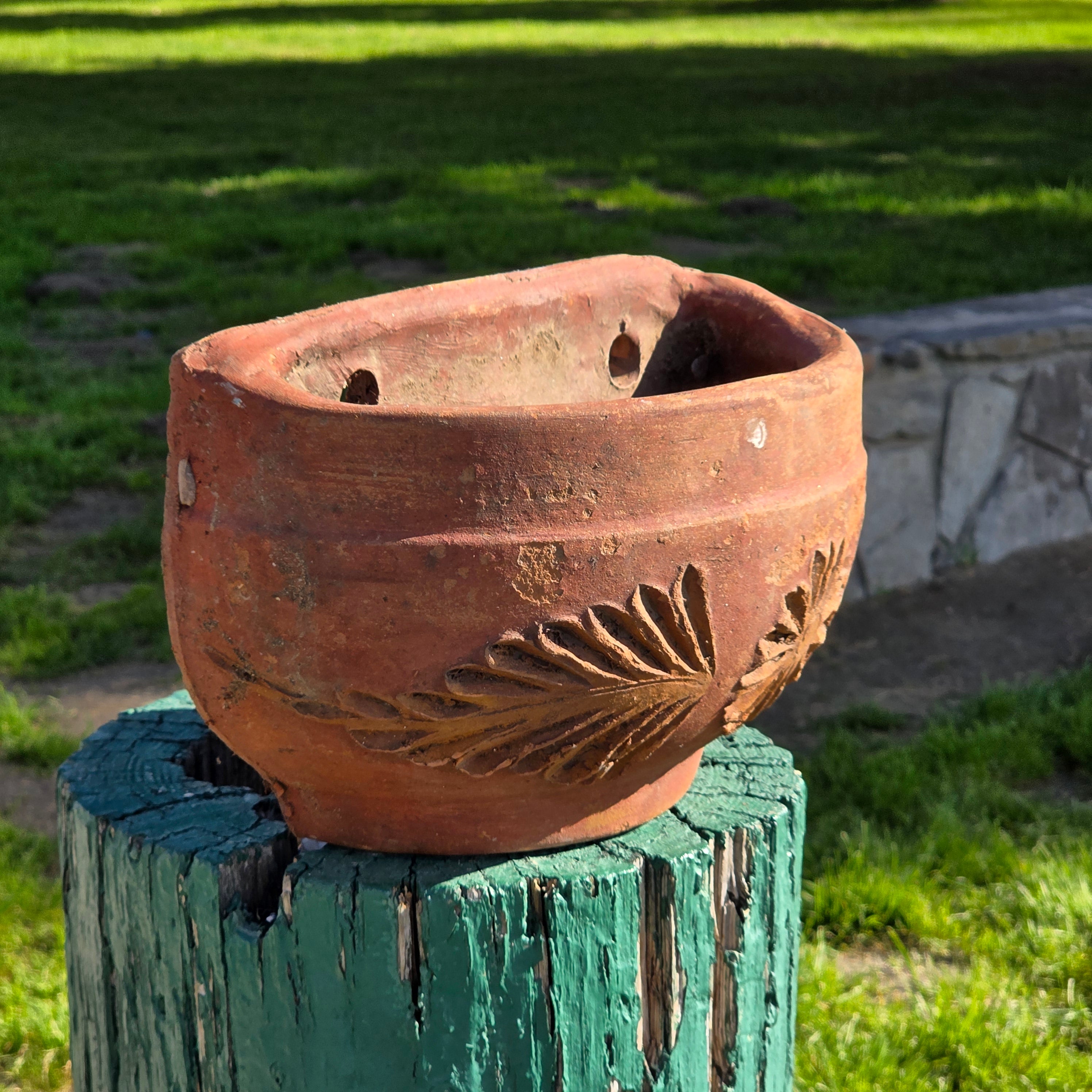 Vintage Heavyweight Terracotta Wall Planter - Elaborate Floral Relief