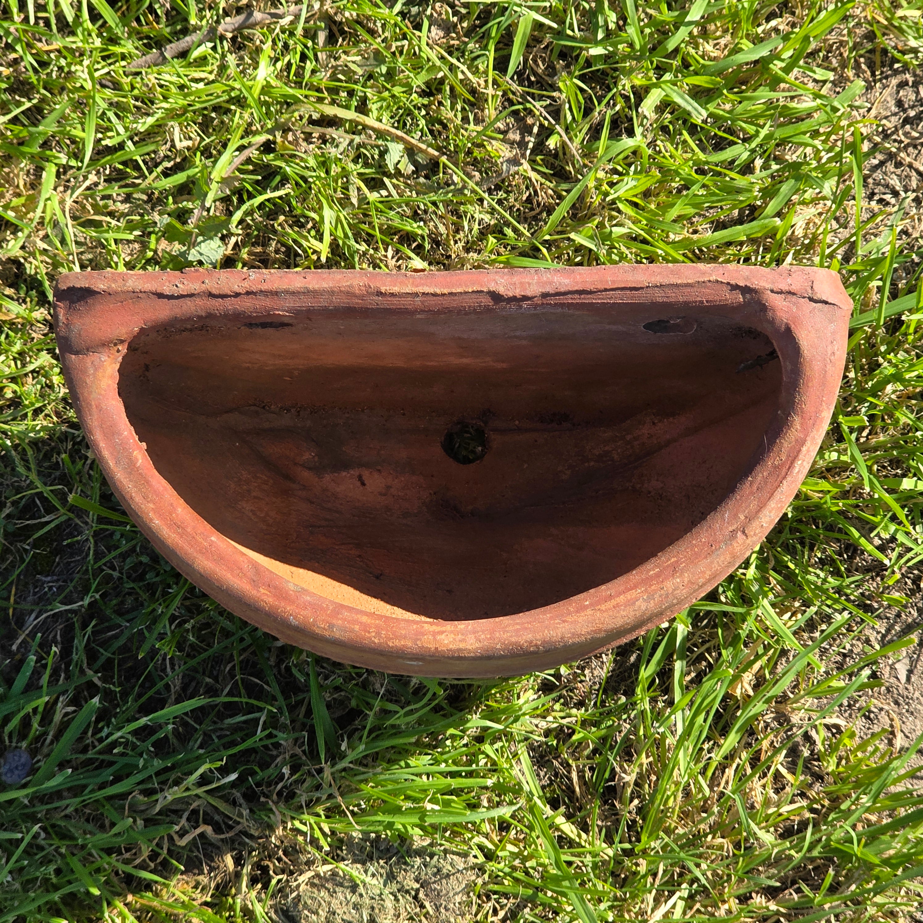 Vintage Heavyweight Terracotta Wall Planter - Elaborate Floral Relief
