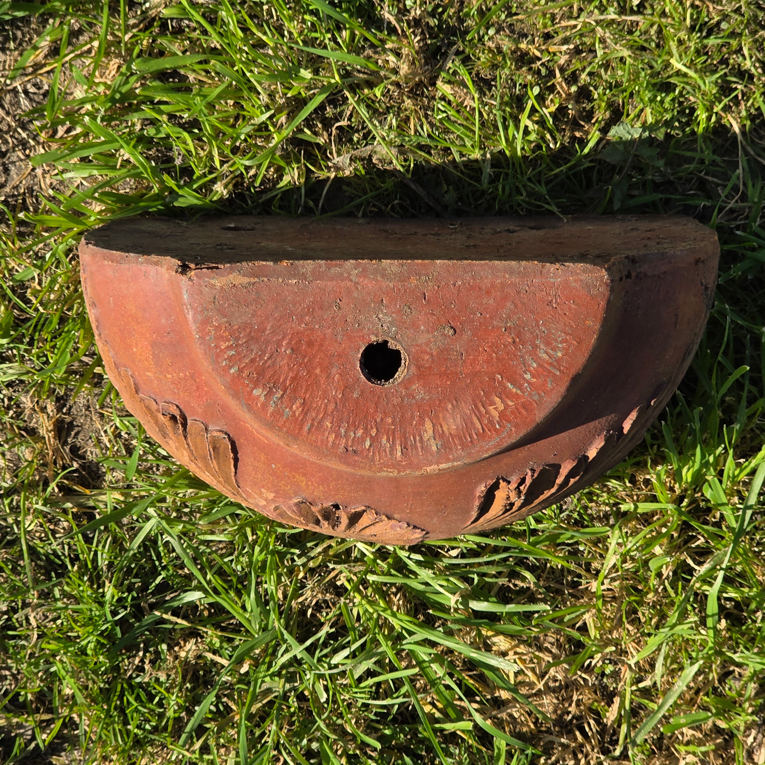 Vintage Heavyweight Terracotta Wall Planter - Elaborate Floral Relief