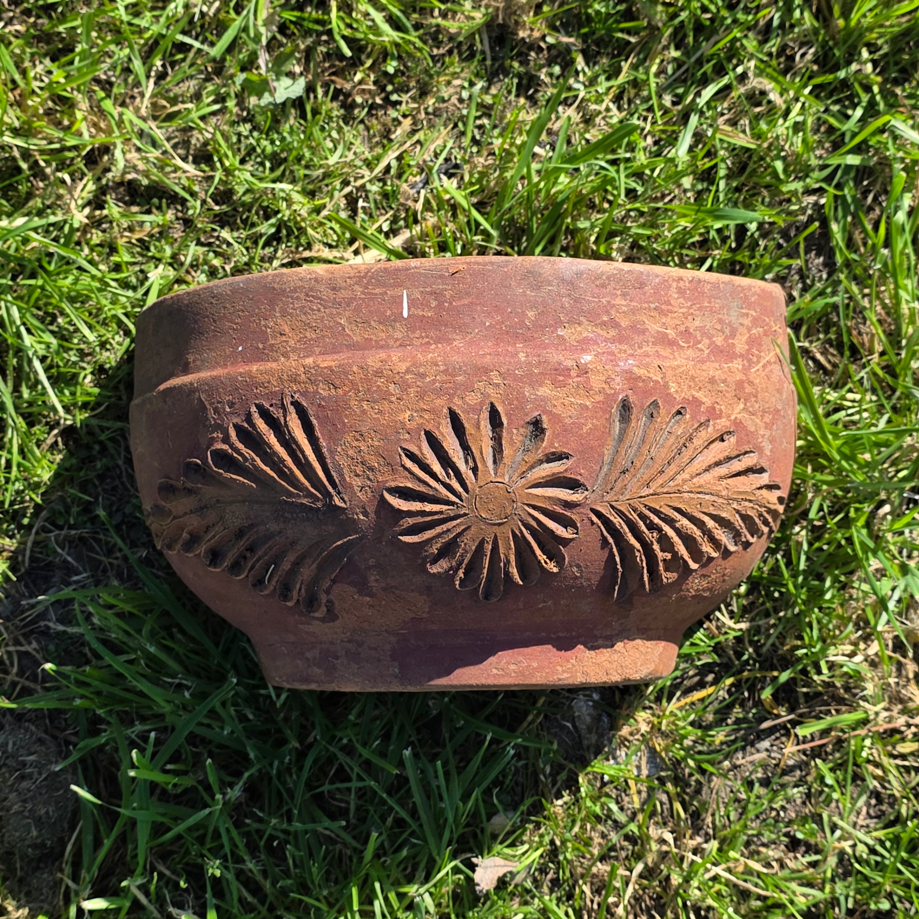 Vintage Heavyweight Terracotta Wall Planter - Elaborate Floral Relief