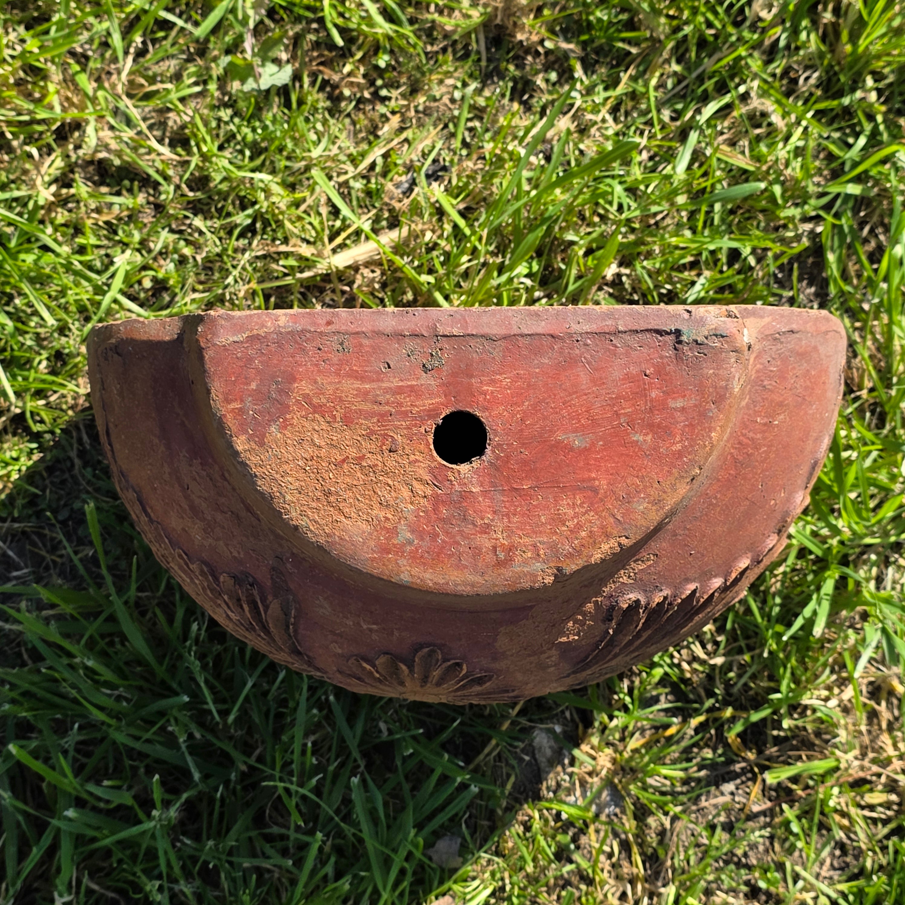 Vintage Heavyweight Terracotta Wall Planter - Elaborate Floral Relief