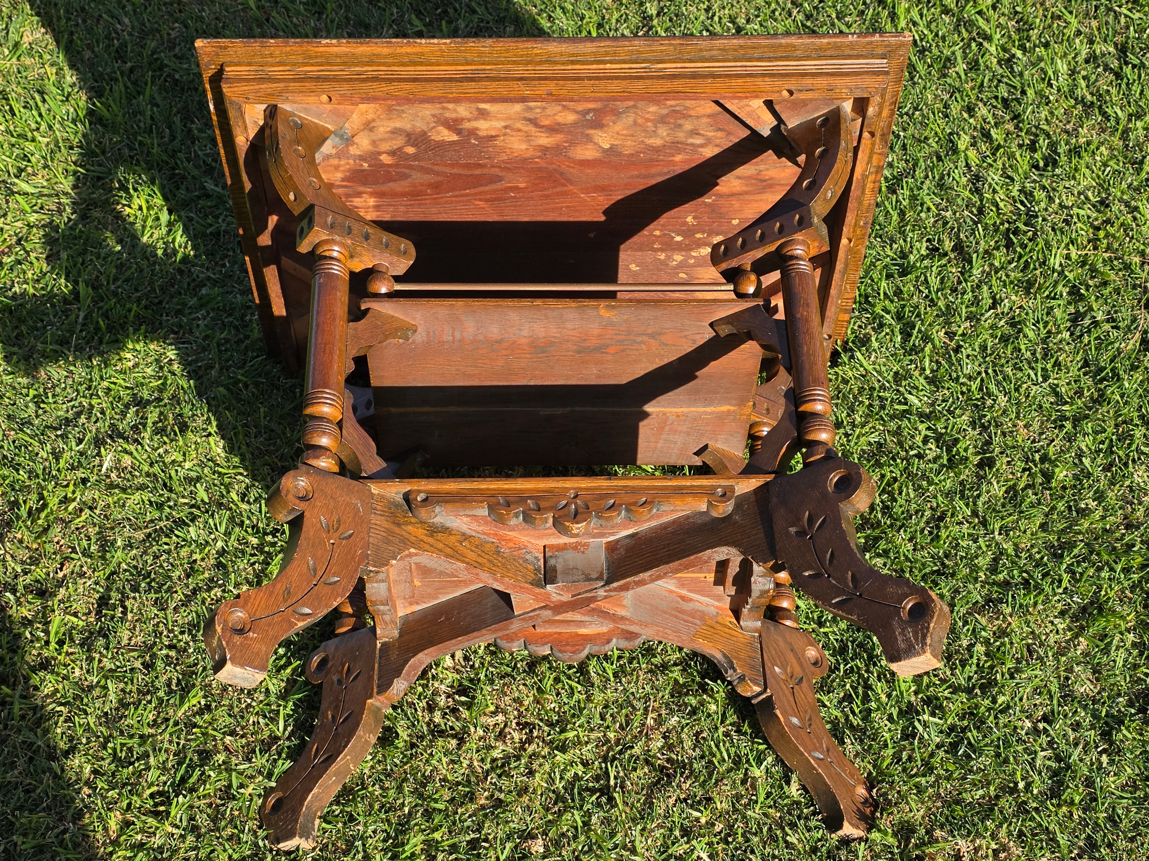 Antique Eastlake Victorian 2-Tier Parlor Table - Geometric Carvings Oak 19th C