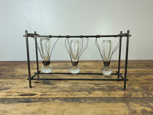 Vintage Brutalist Industrial Triple Hanging Bud Vase - Iron & Glass