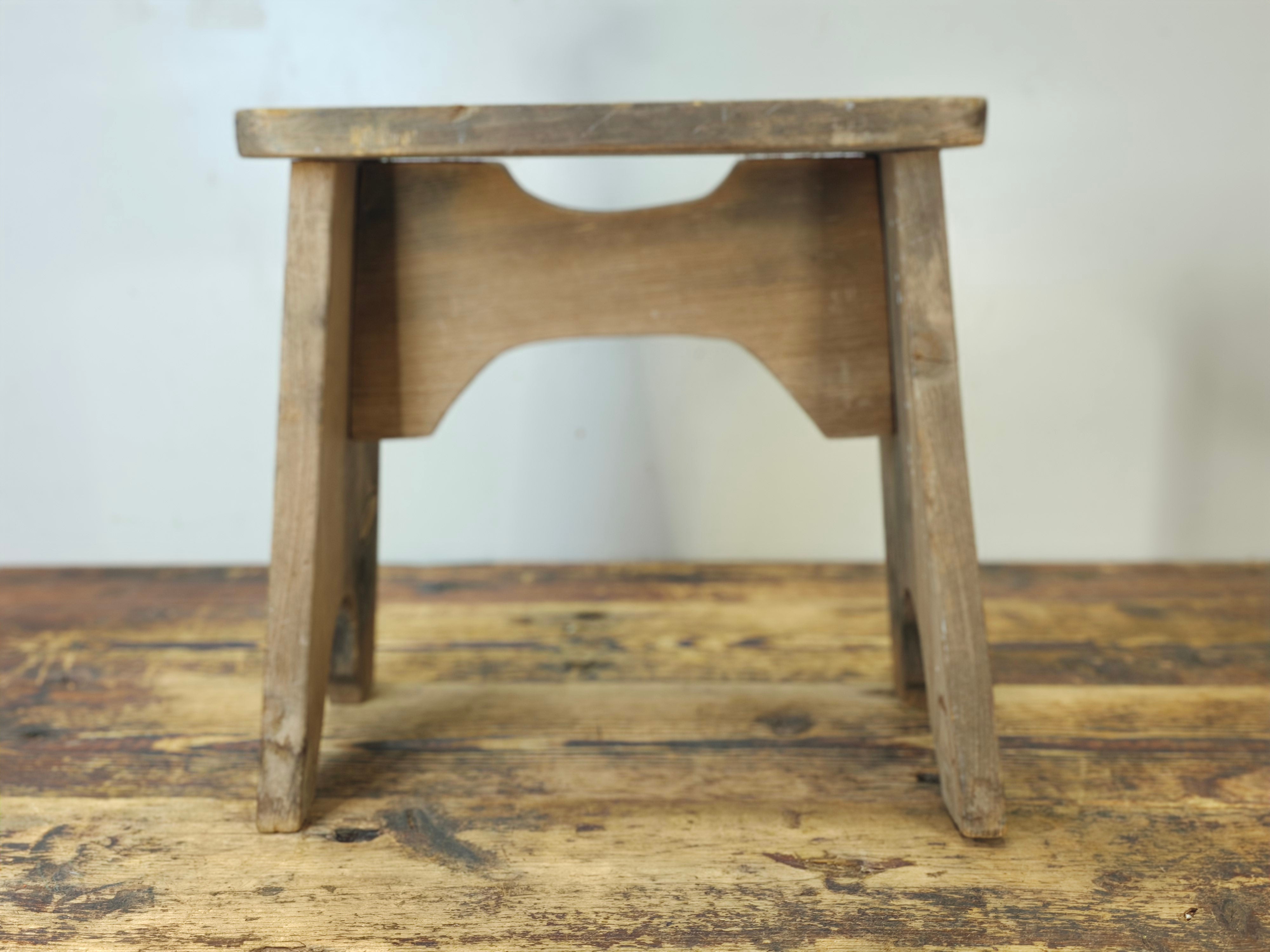 Vintage 1986 Handmade Rustic Wood Stool with Dual Grip - JS 86 Marked