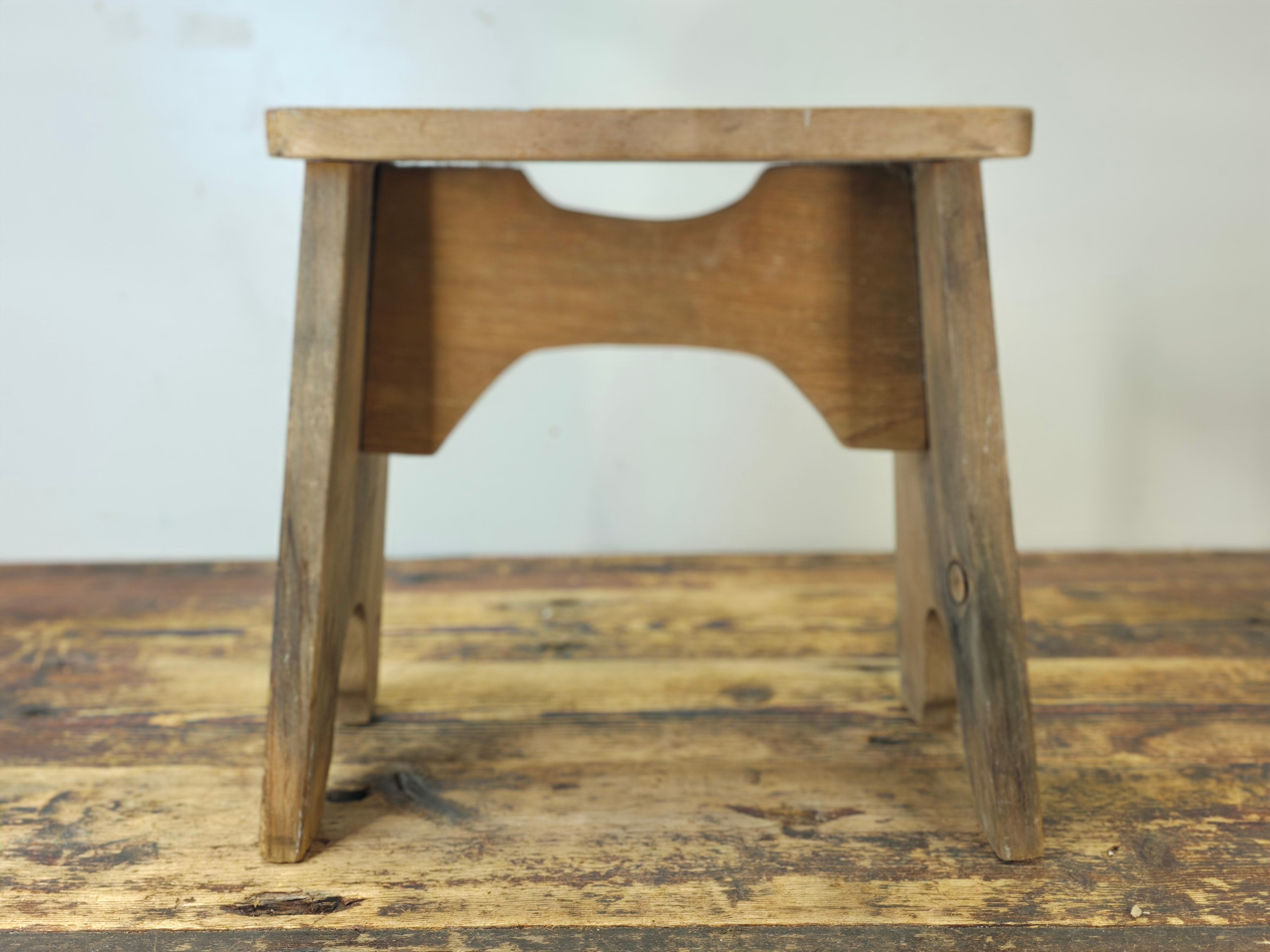 Vintage 1986 Handmade Rustic Wood Stool with Dual Grip - JS 86 Marked
