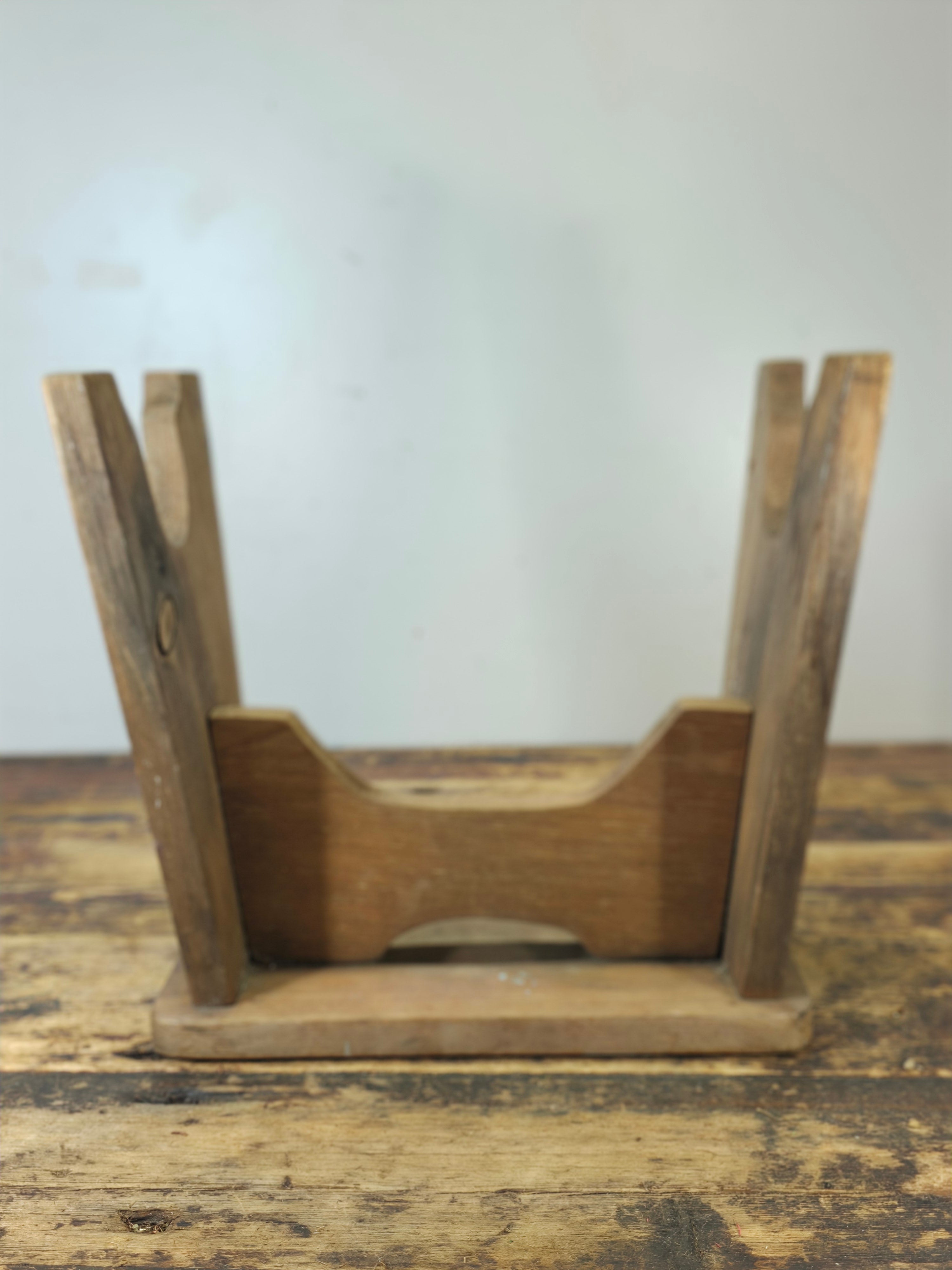 Vintage 1986 Handmade Rustic Wood Stool with Dual Grip - JS 86 Marked
