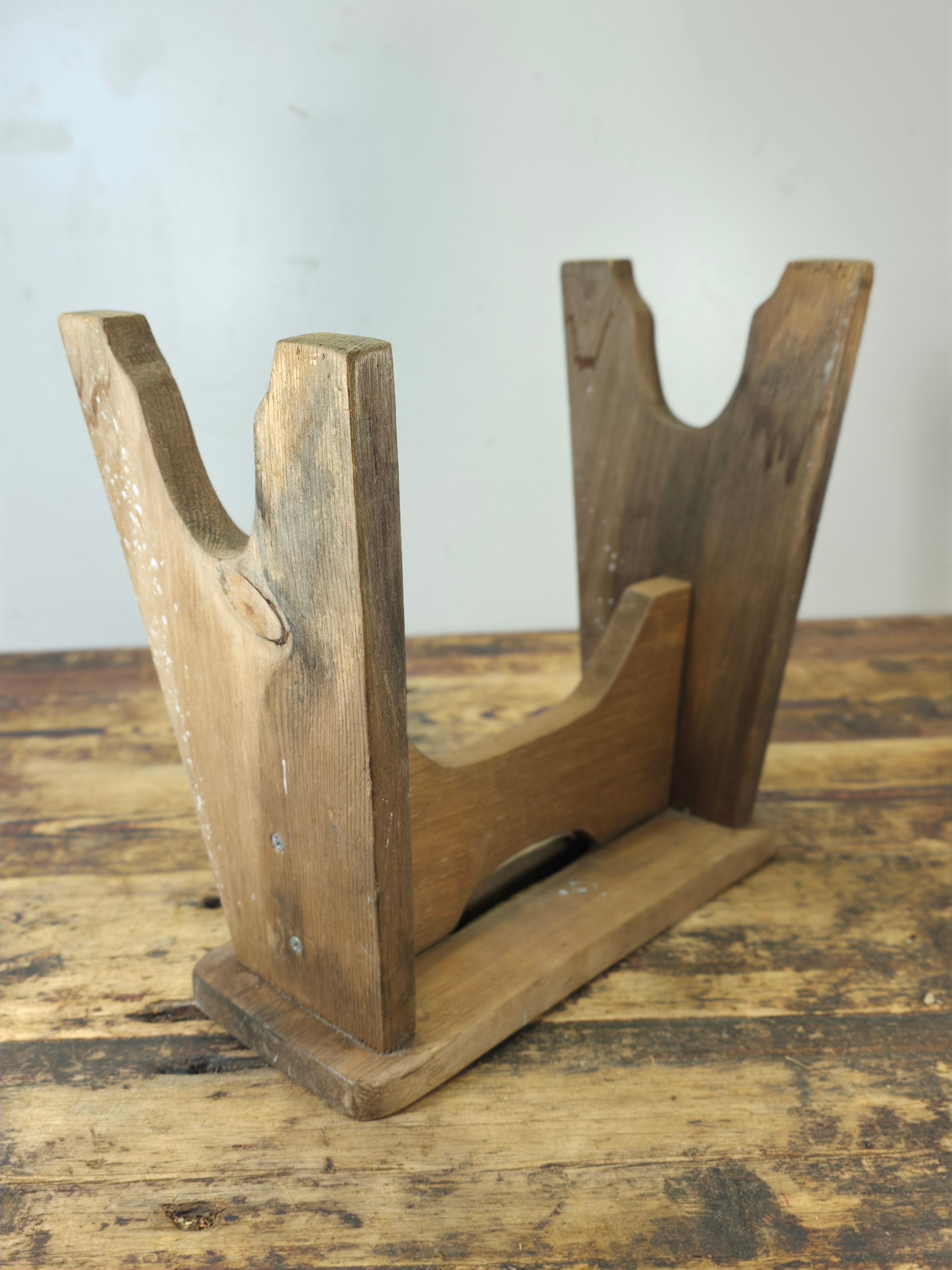 Vintage 1986 Handmade Rustic Wood Stool with Dual Grip - JS 86 Marked