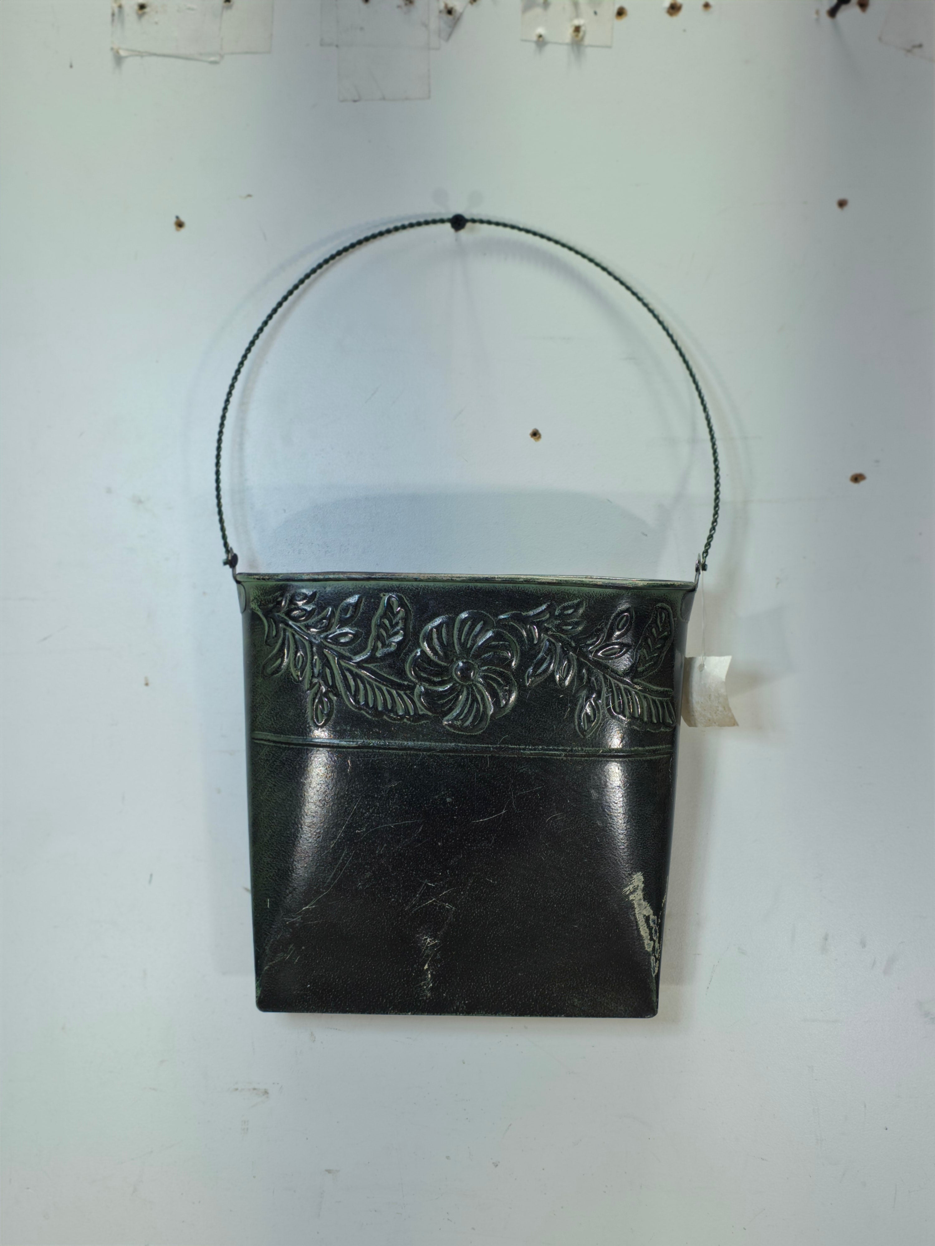 Vintage 2004 HITC Embossed Floral Wall Planter - Distressed Green