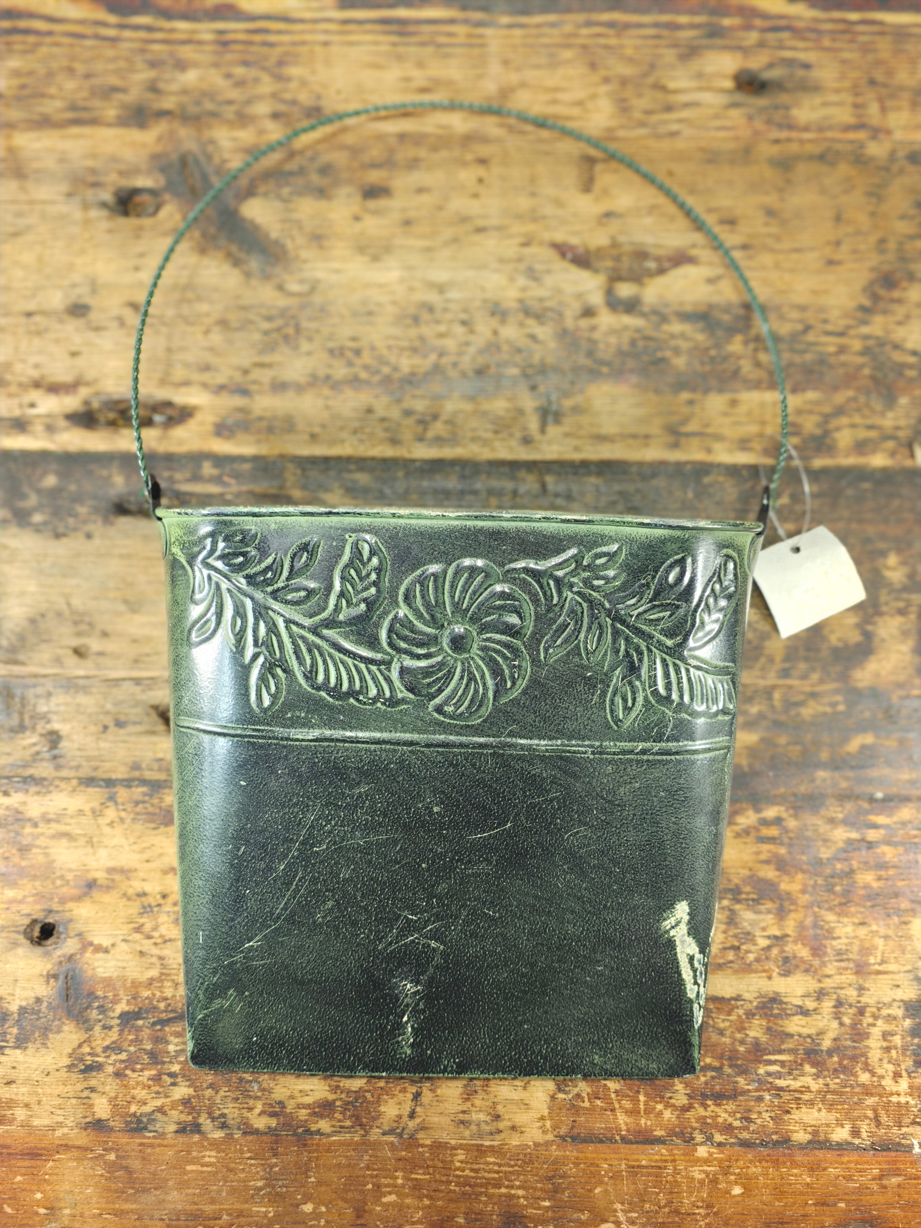Vintage 2004 HITC Embossed Floral Wall Planter - Distressed Green