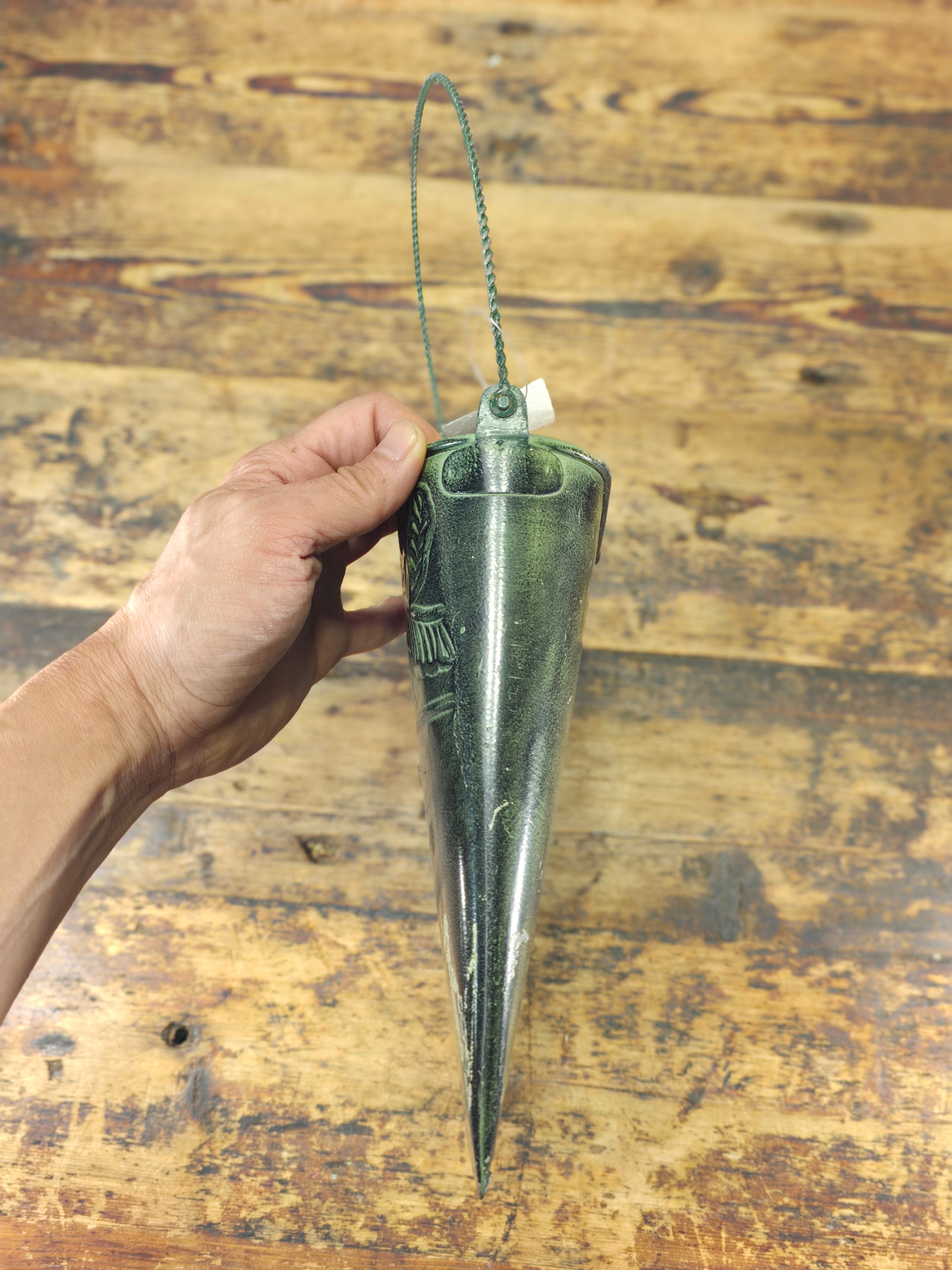 Vintage 2004 HITC Embossed Floral Wall Planter - Distressed Green