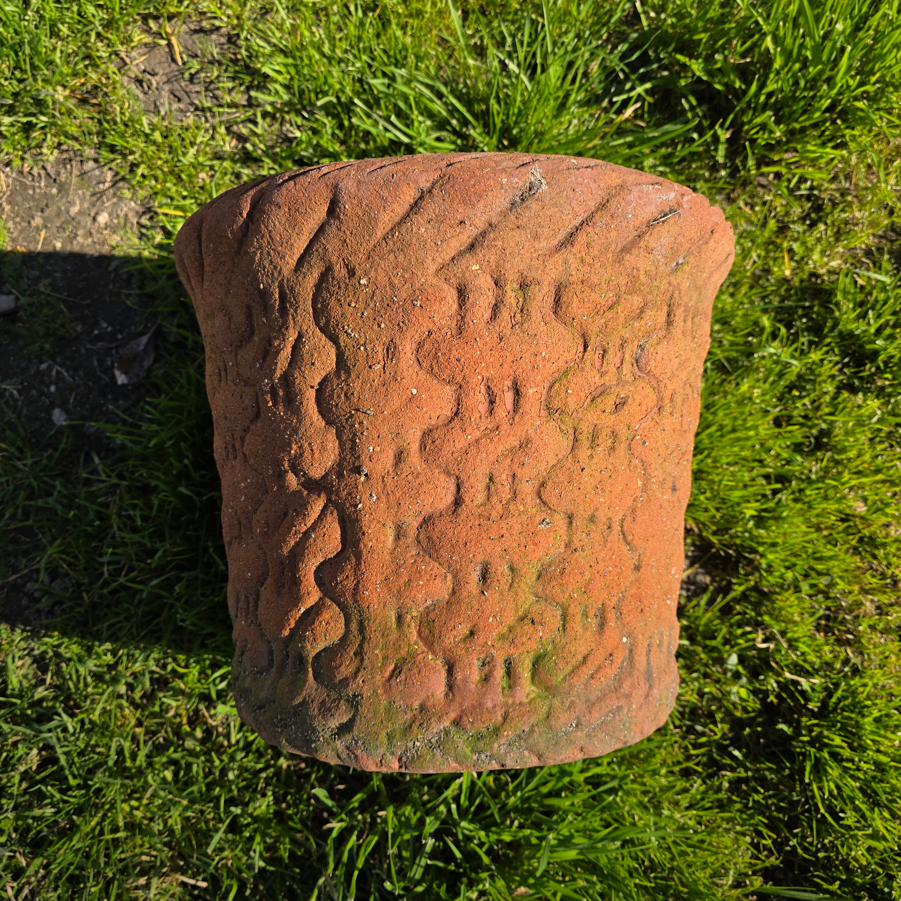 Vintage Large Terracotta Planter with Rope Edge & Relief Design - 14" Dia
