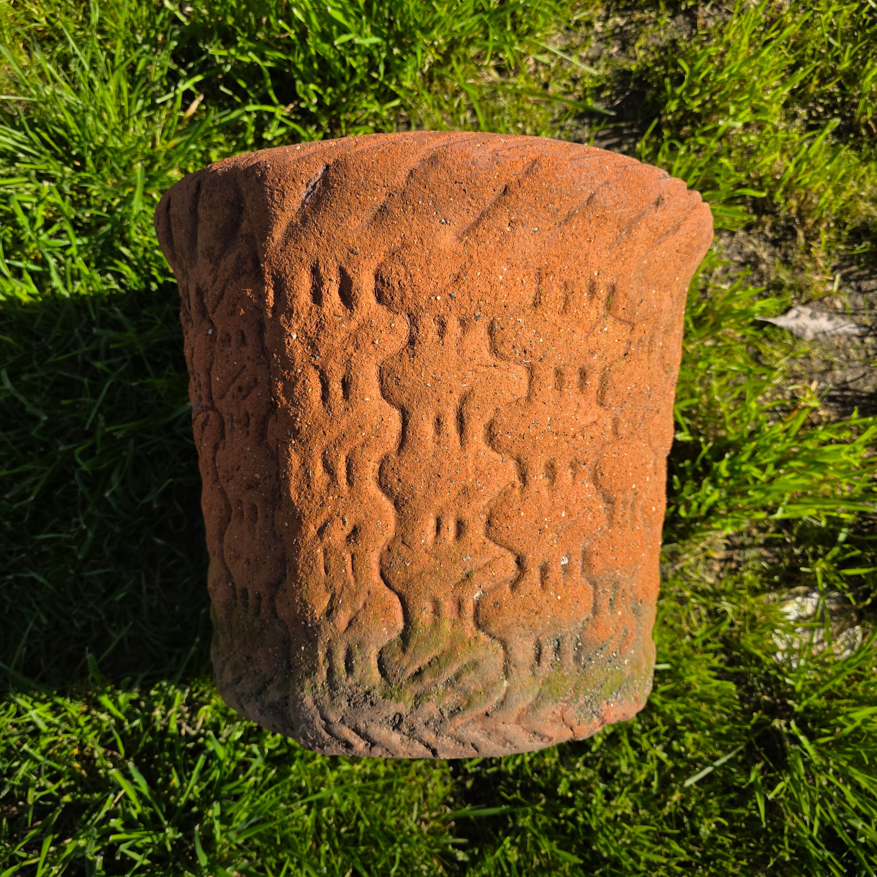 Vintage Large Terracotta Planter with Rope Edge & Relief Design - 14" Dia