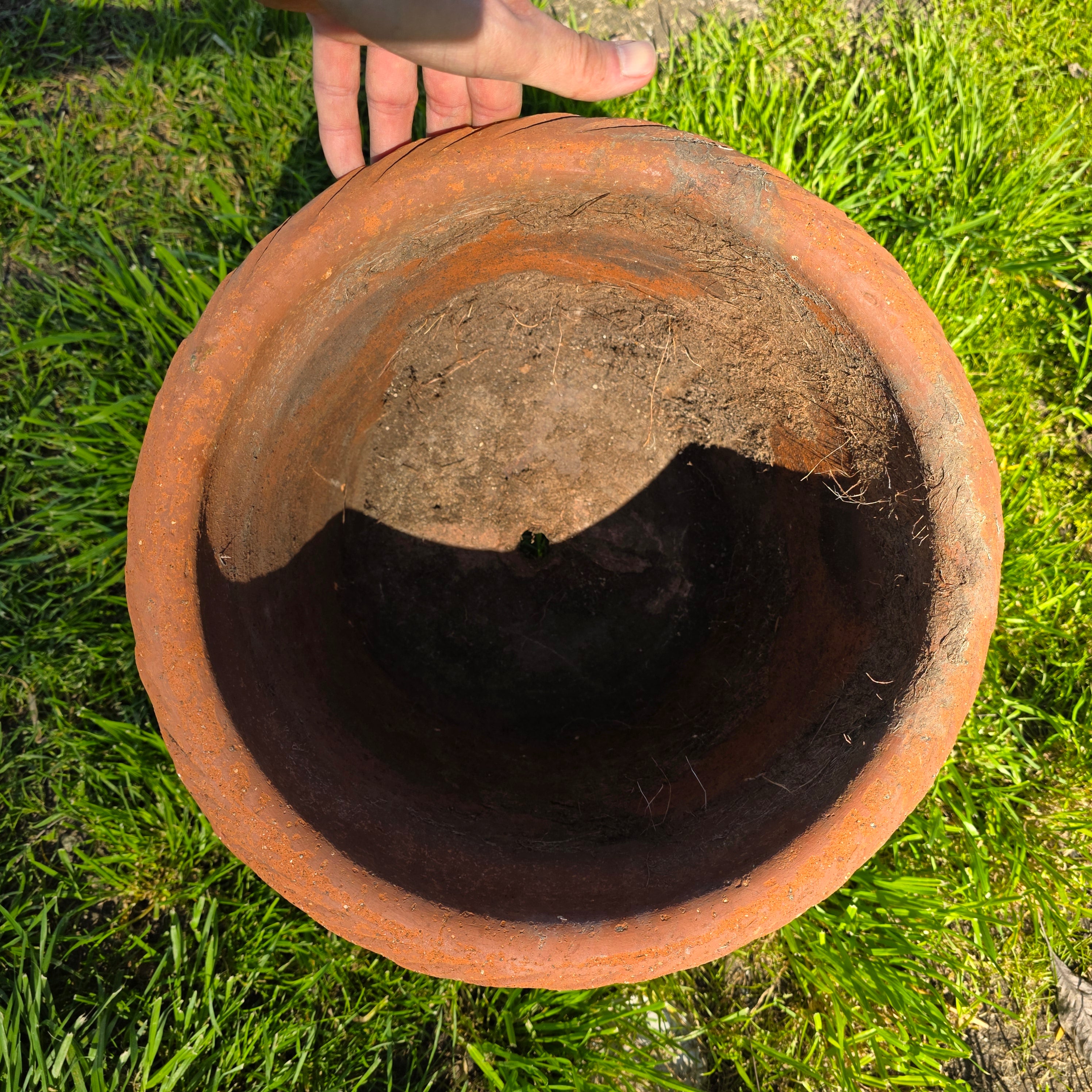Vintage Large Terracotta Planter with Rope Edge & Relief Design - 14" Dia