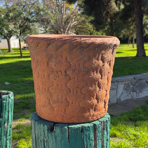 Vintage Large Terracotta Planter with Rope Edge & Relief Design - 14" Dia