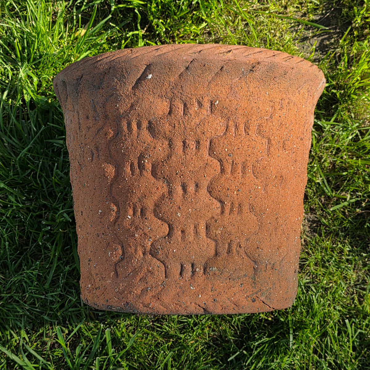 Vintage Large Terracotta Planter with Rope Edge & Relief Design - 14" Dia