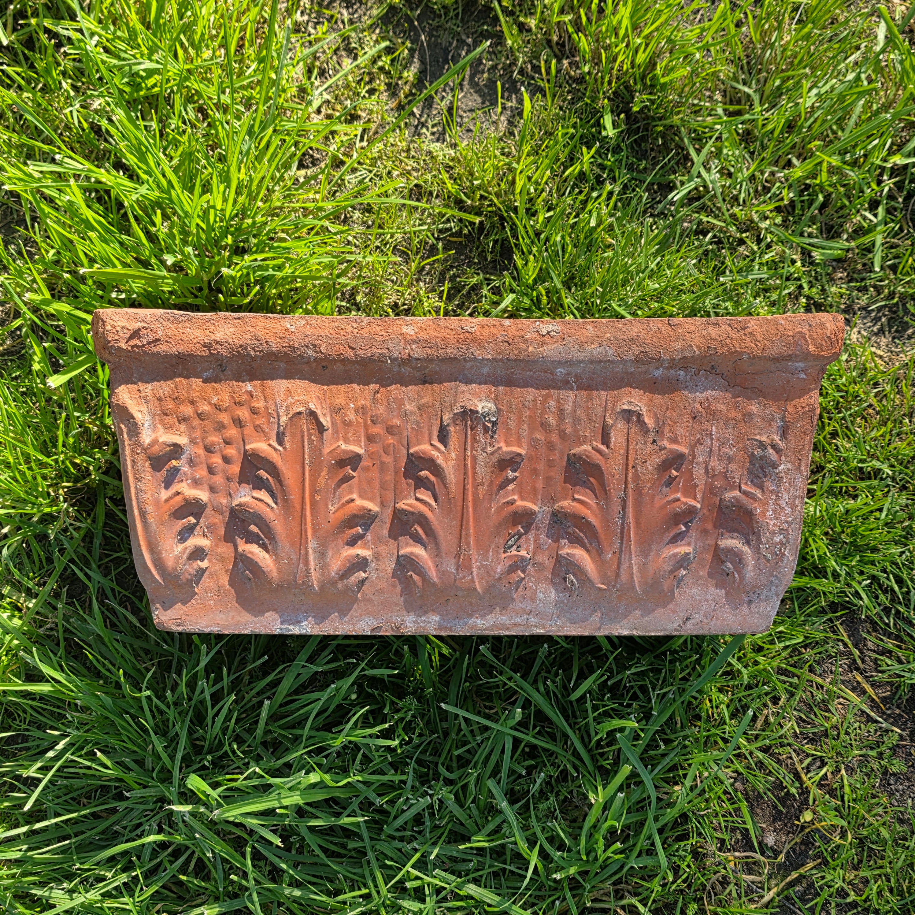 Italian Terracotta Rectangular Planter (Acanthus Relief) 14.5"L x 7"W x 6.5"H