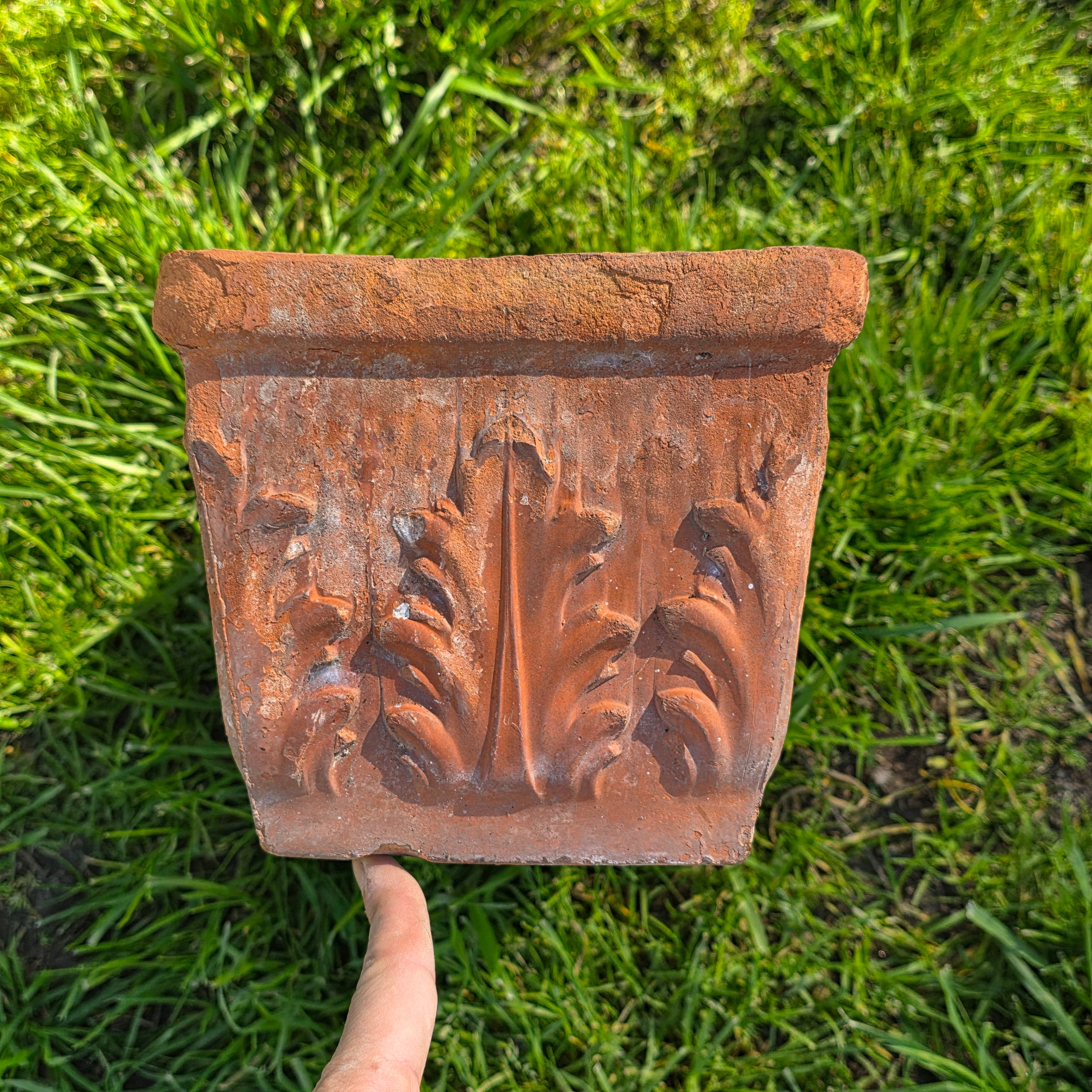 Italian Terracotta Rectangular Planter (Acanthus Relief) 14.5"L x 7"W x 6.5"H