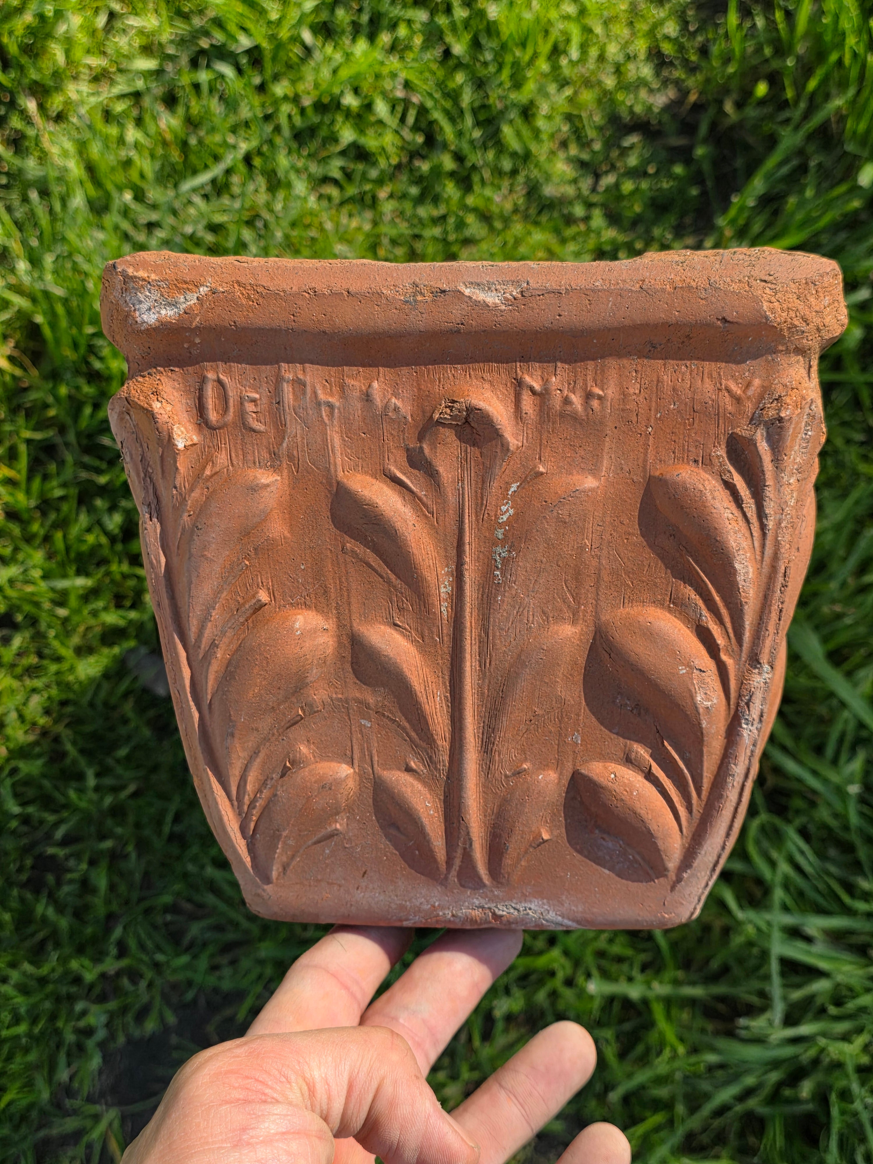 Vintage DeRoma Italy Terracotta Window Box Planter - Embossed Leaf Design