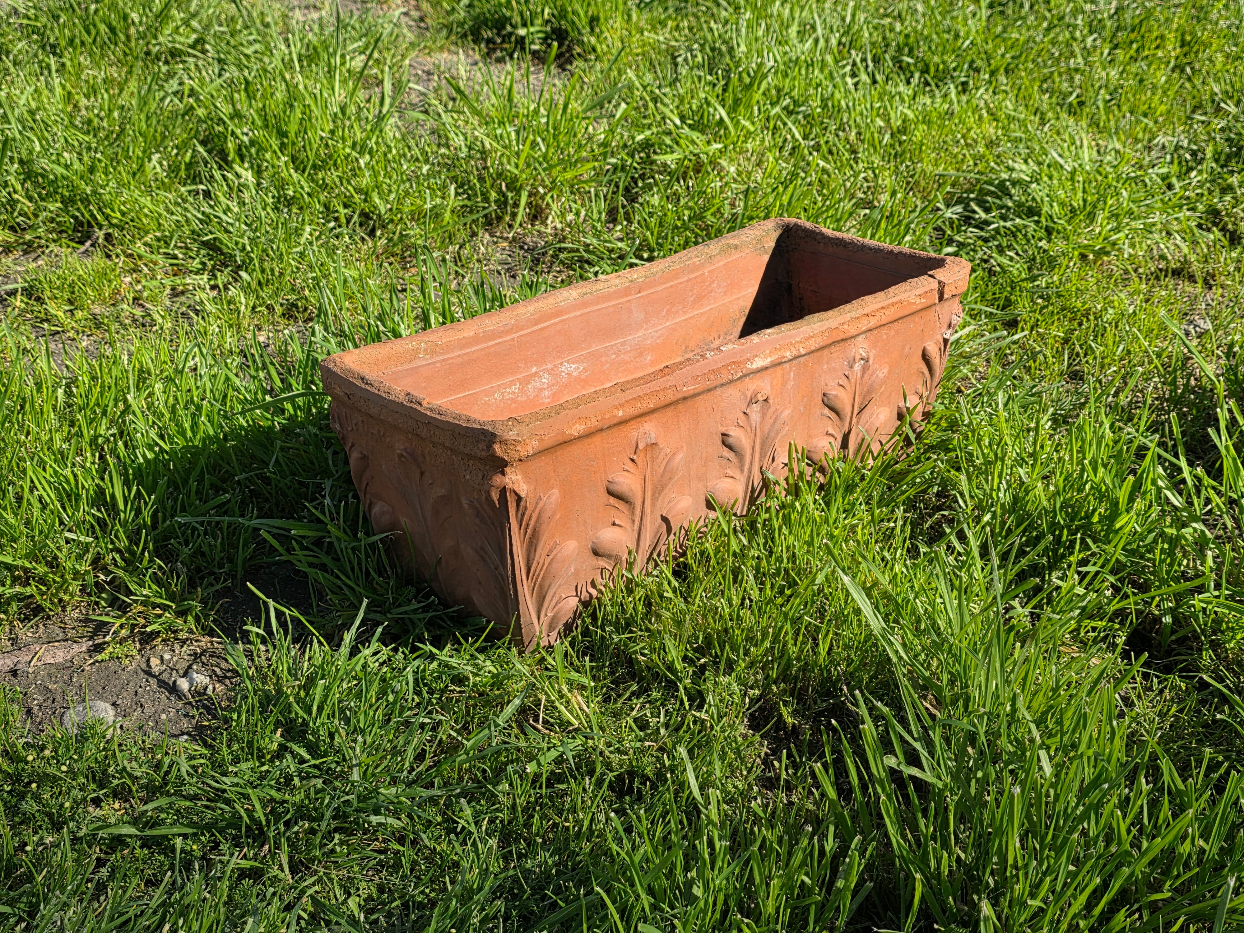 Vintage DeRoma Italy Terracotta Window Box Planter - Embossed Leaf Design