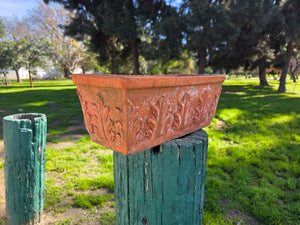 Vintage Italian Terracotta Rectangular Planter - Acanthus Relief Design, 18.5"