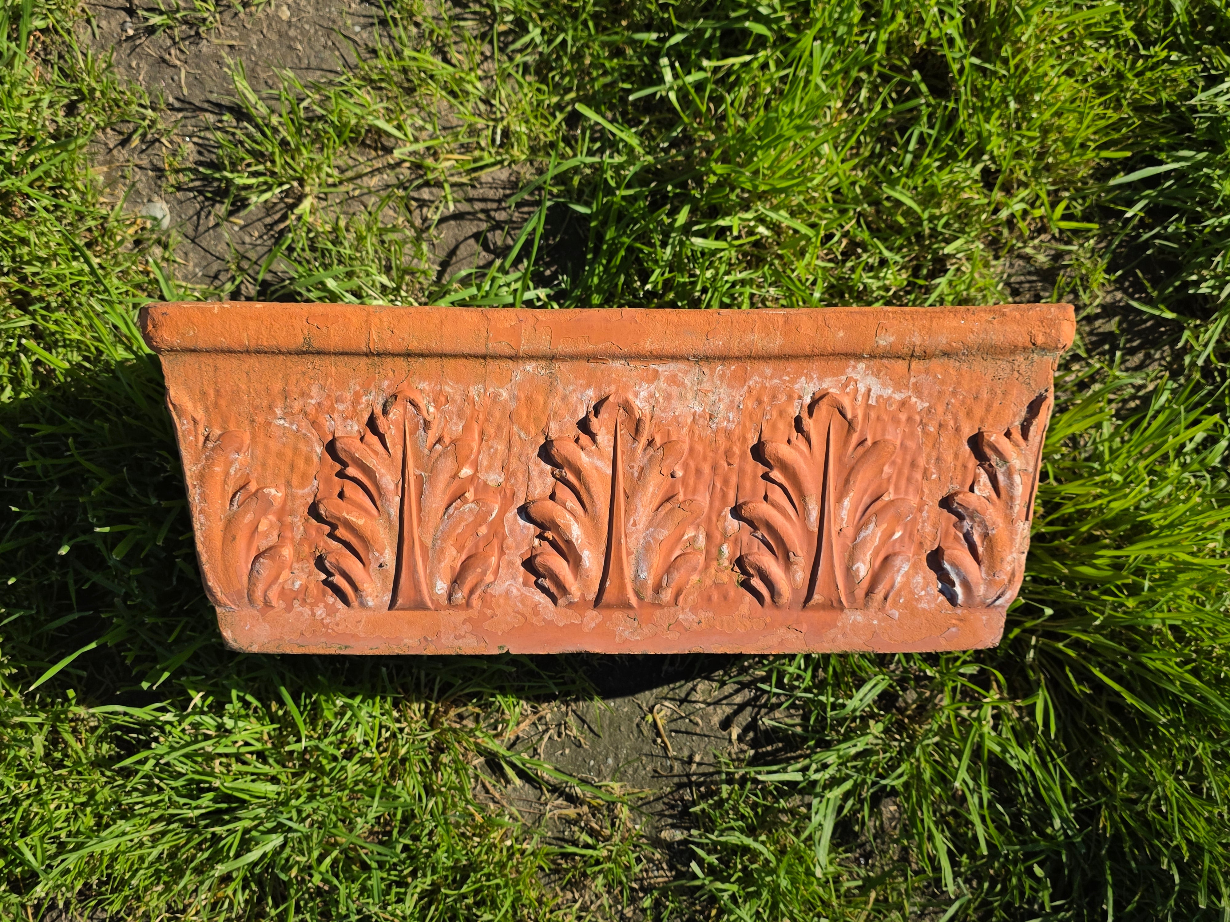 Vintage Italian Terracotta Rectangular Planter - Acanthus Relief Design, 18.5"