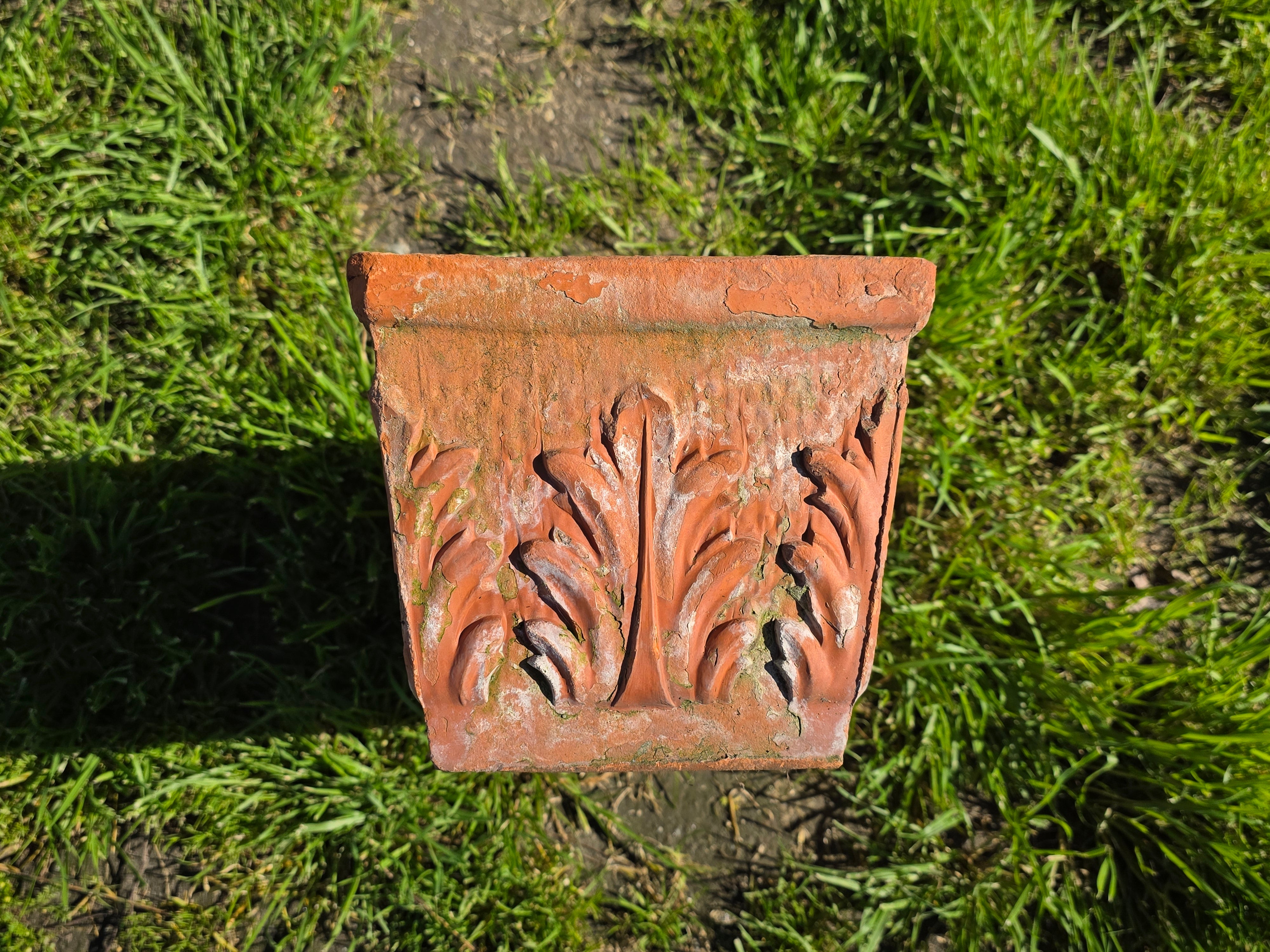 Vintage Italian Terracotta Rectangular Planter - Acanthus Relief Design, 18.5"