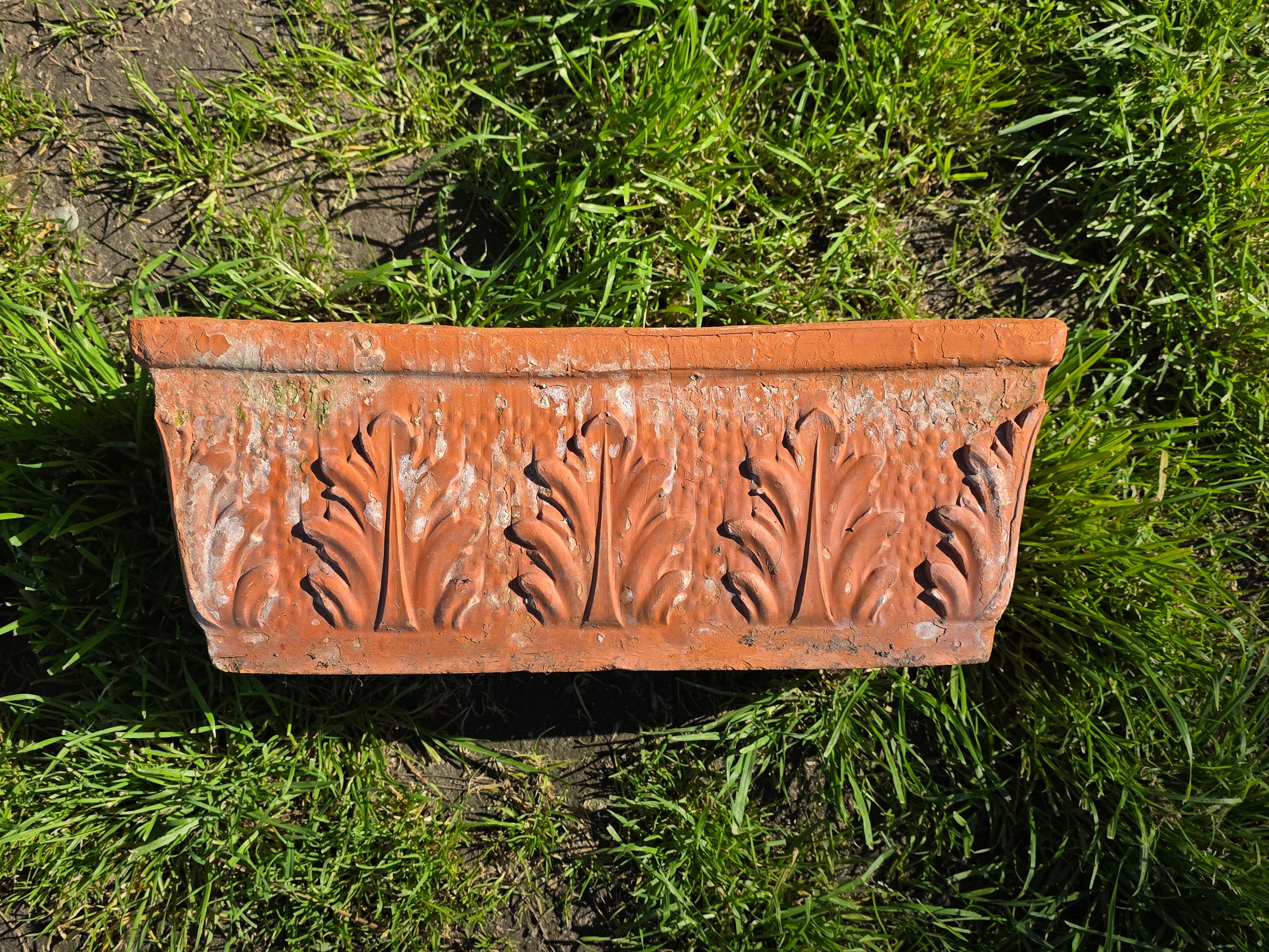 Vintage Italian Terracotta Rectangular Planter - Acanthus Relief Design, 18.5"