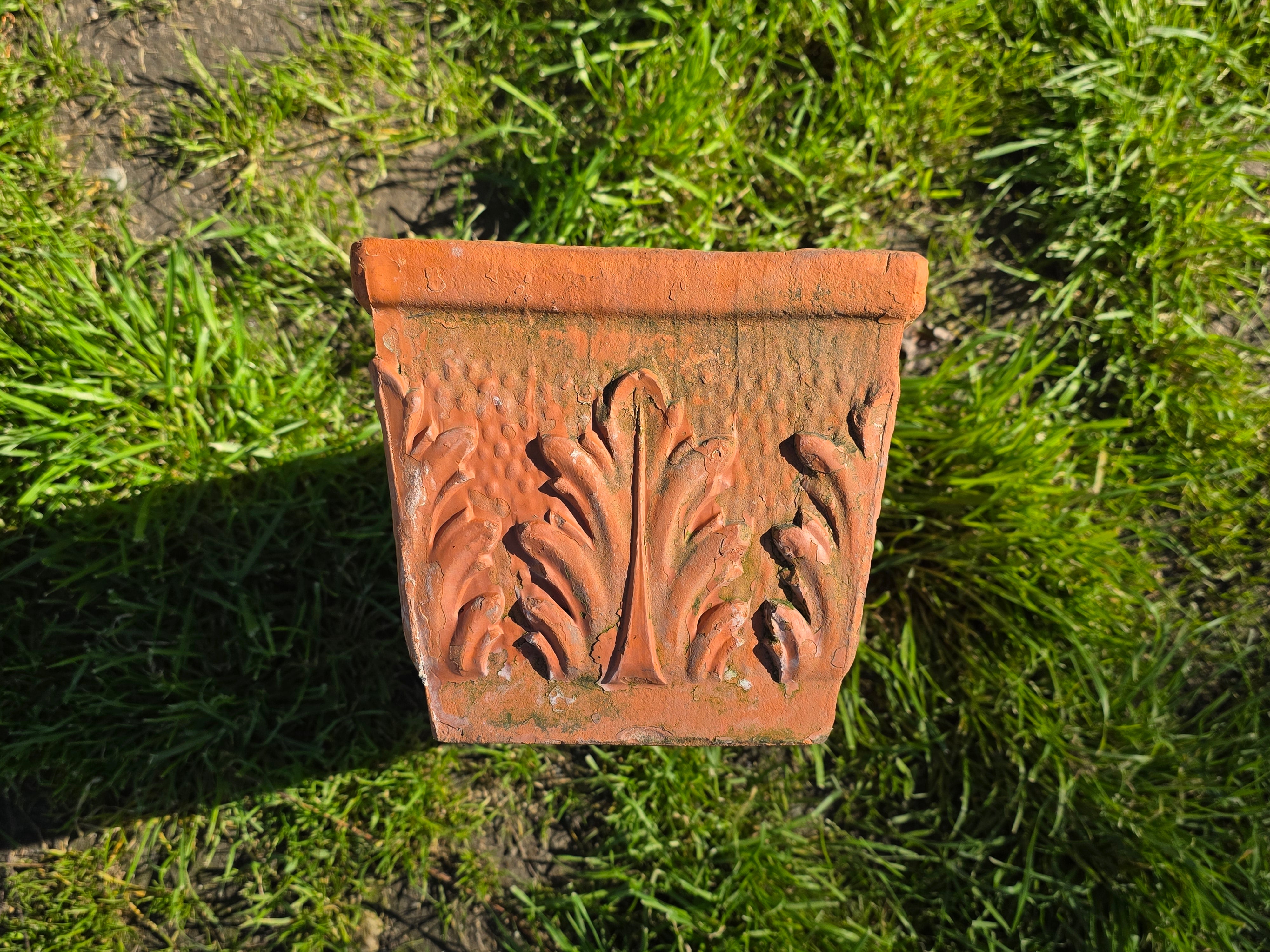 Vintage Italian Terracotta Rectangular Planter - Acanthus Relief Design, 18.5"