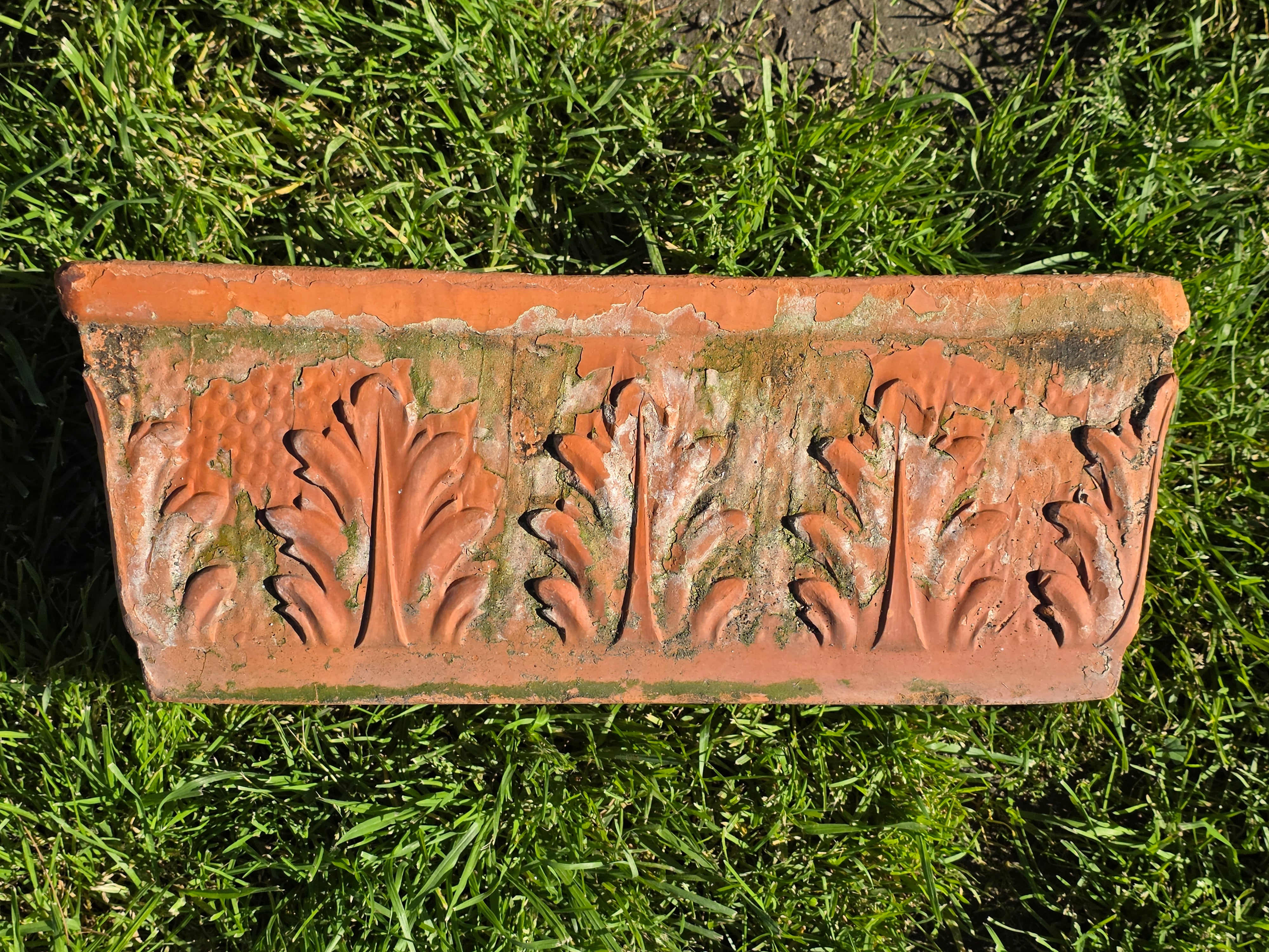 Vintage Italian Terracotta Rectangular Planter - Acanthus Relief Design, 18.5"