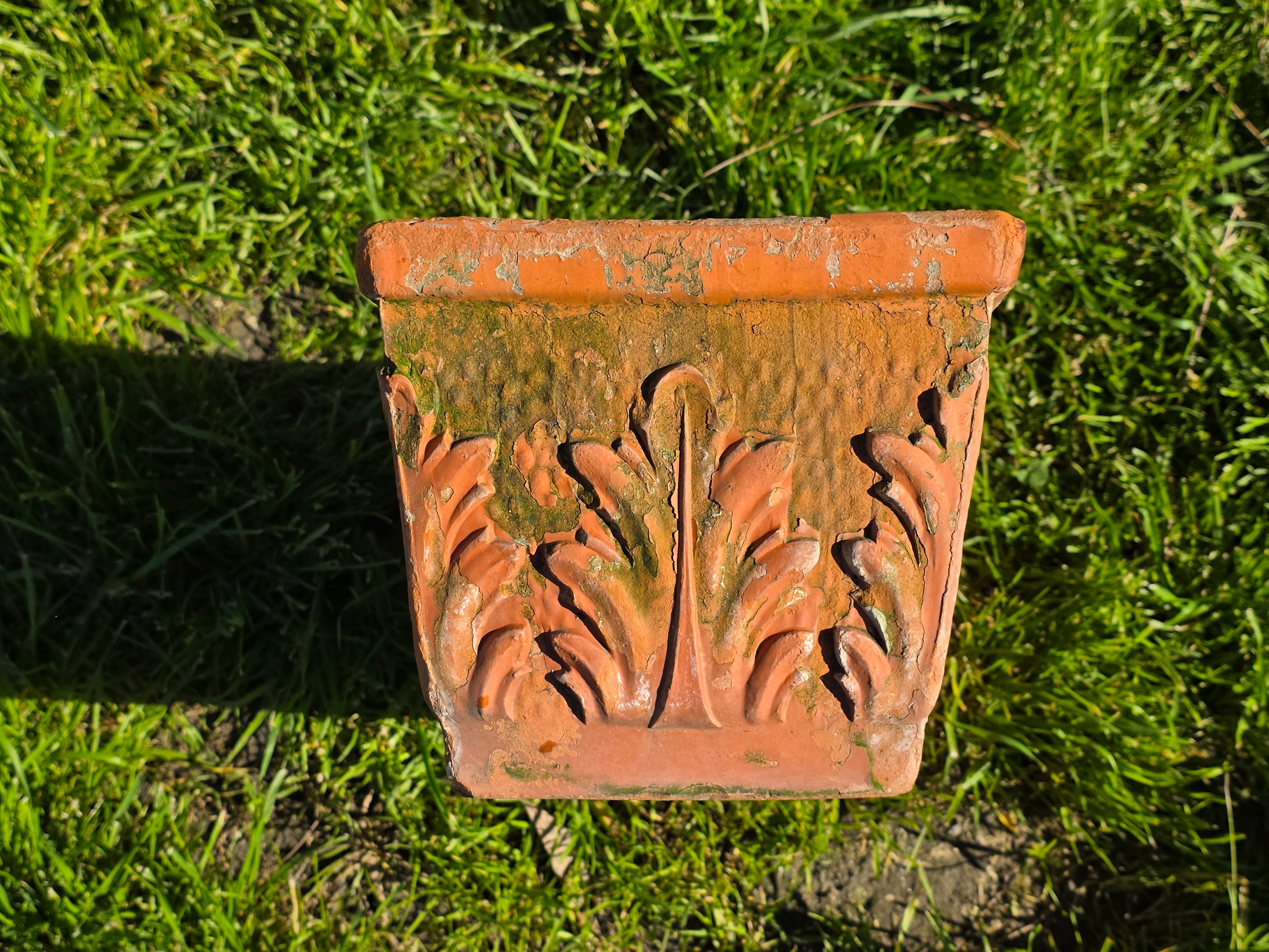 Vintage Italian Terracotta Rectangular Planter - Acanthus Relief Design, 18.5"