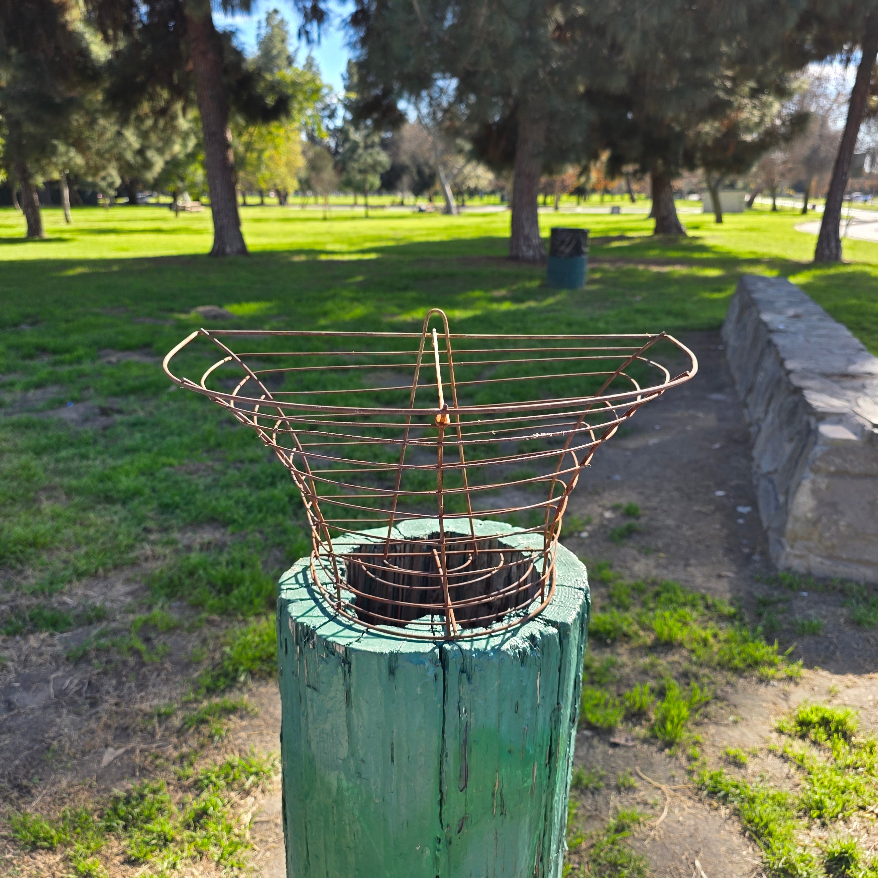 Vintage Industrial Half-Moon Wire Wall Basket with Support Wire Bar