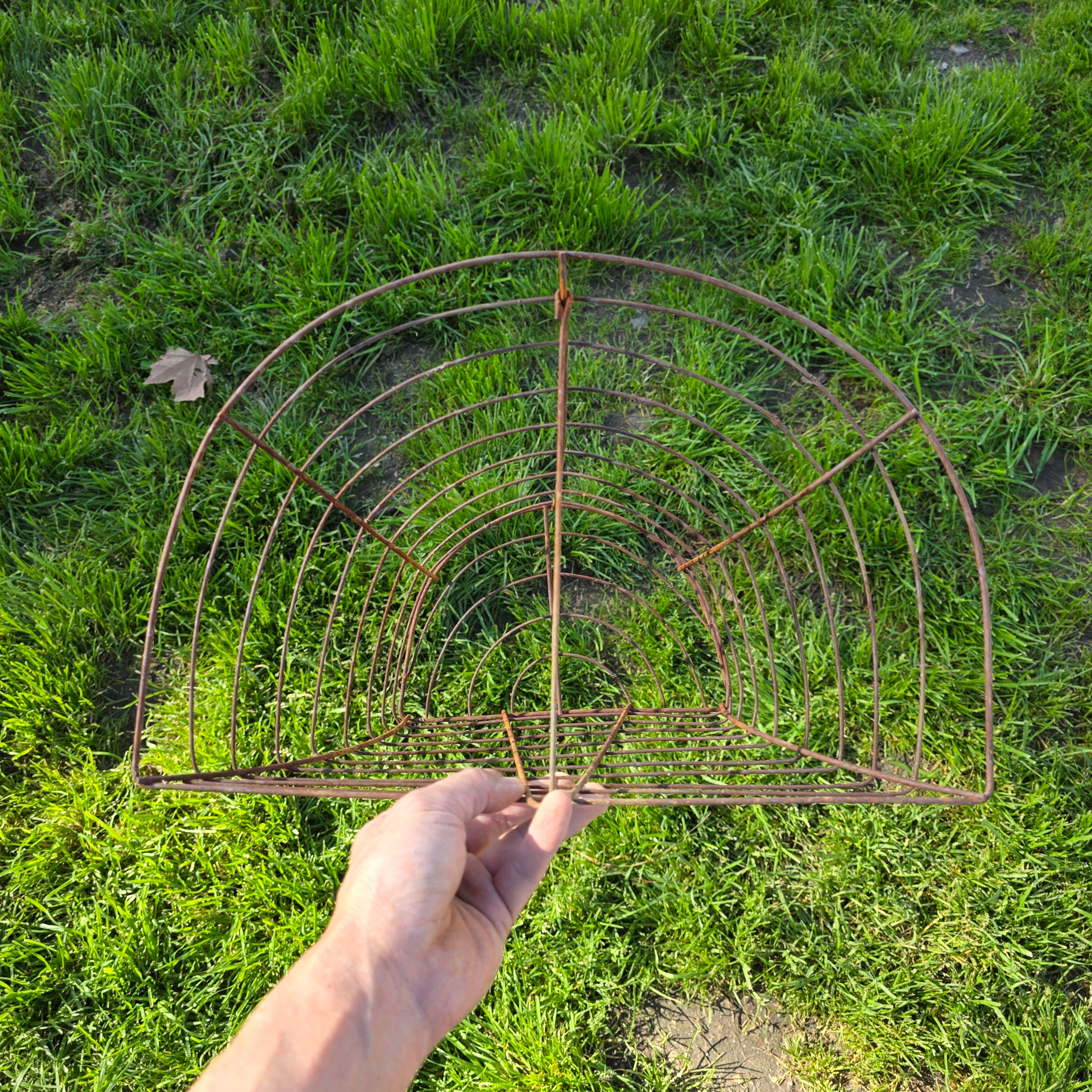 Vintage Industrial Half-Moon Wire Wall Basket with Support Wire Bar
