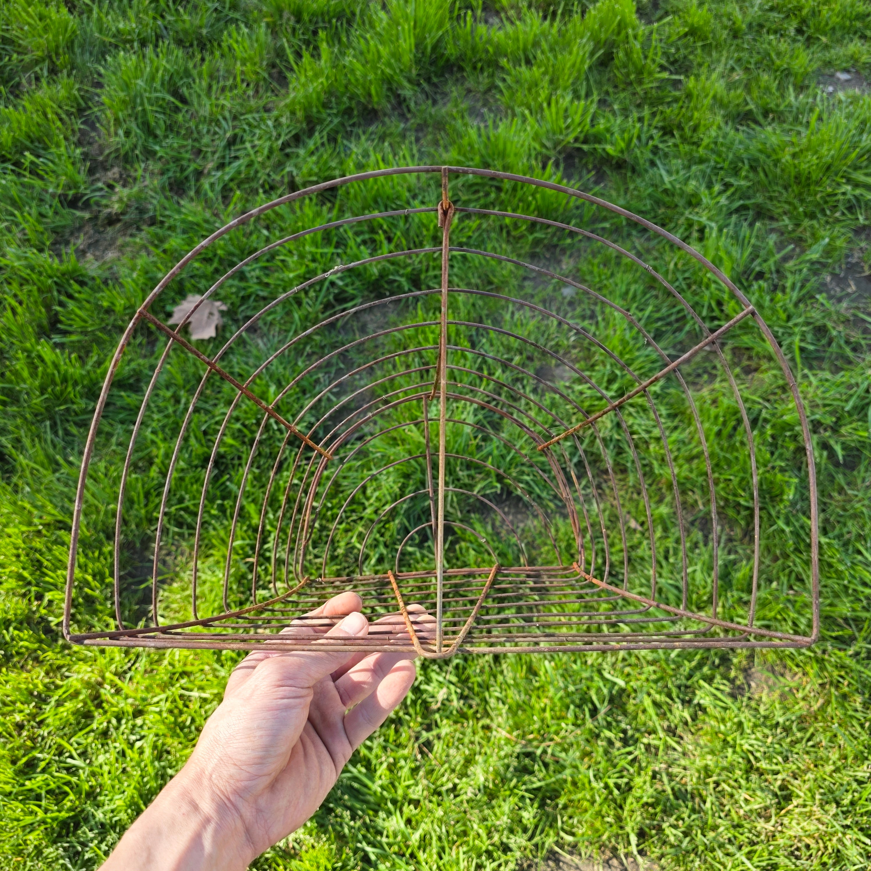 Vintage Industrial Half-Moon Wire Wall Basket with Support Wire Bar