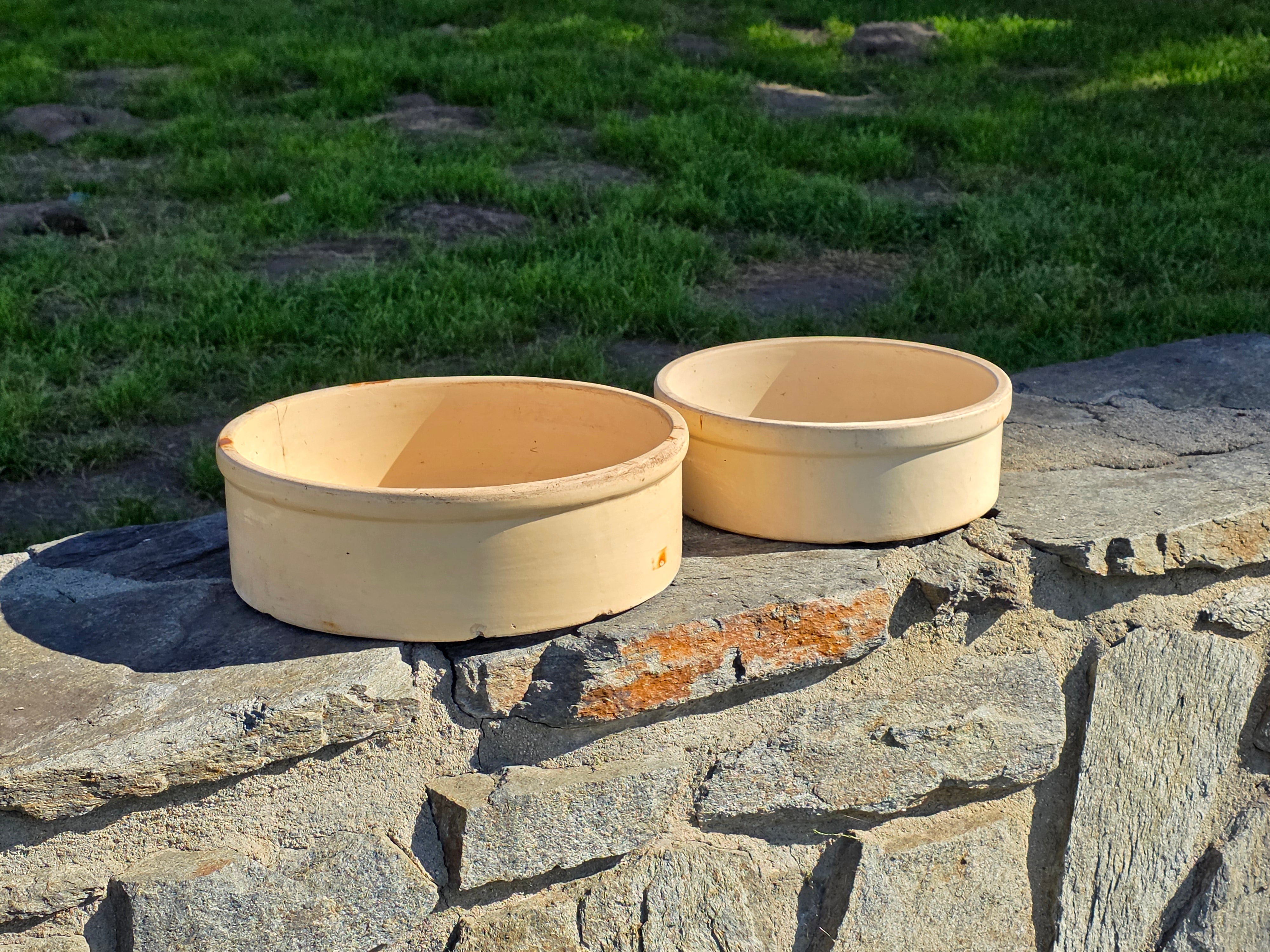 Vintage U.S.A. Stoneware Crock Bowl Set - 1.5 Gallon & Small (Planters)