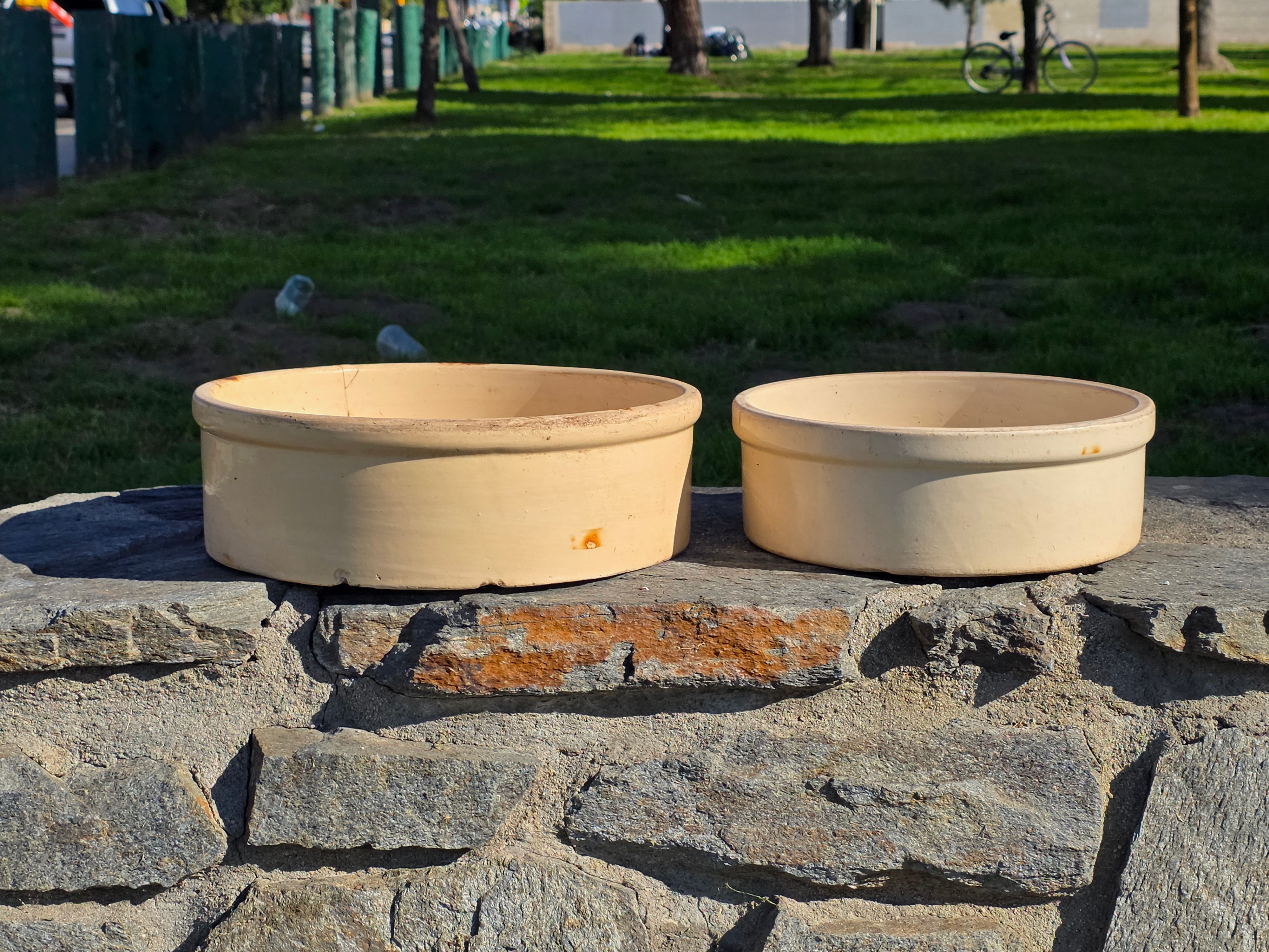 Vintage U.S.A. Stoneware Crock Bowl Set - 1.5 Gallon & Small (Planters)